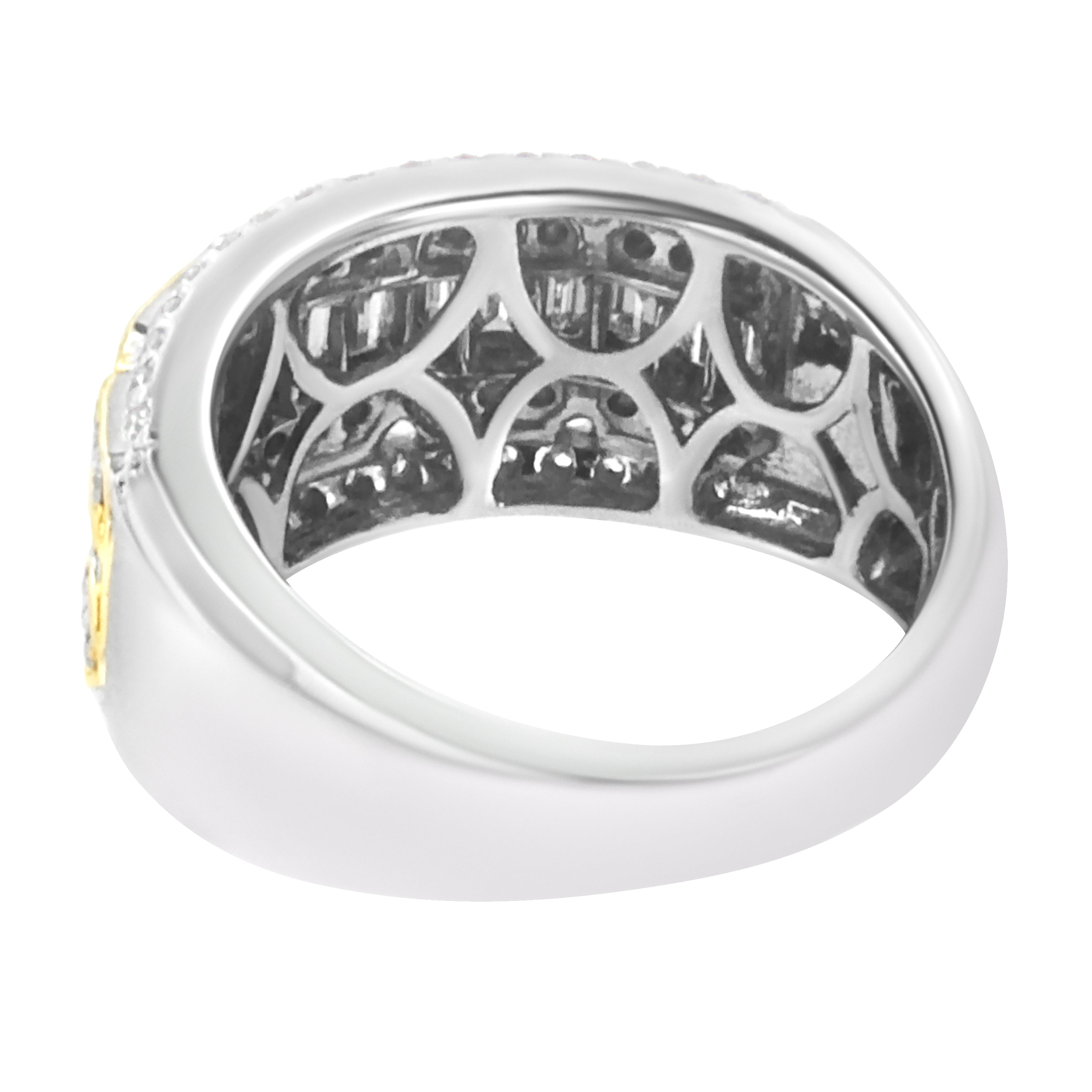 10K White and Yellow Gold 1.00 Cttw Baguette and Round cut Diamond Art Deco Multi-Row Ring Band (I-J Color, I1-I2 Clarity) - Ring Size 7