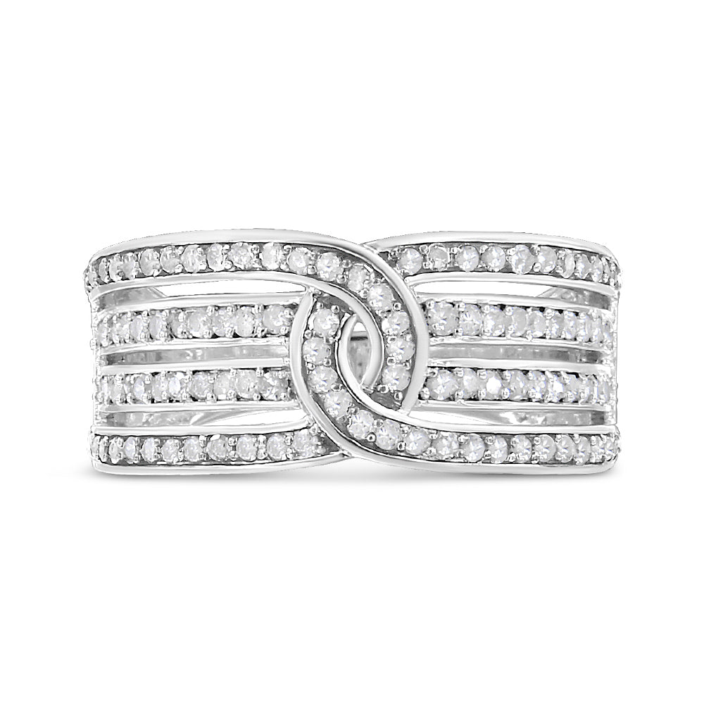 .925 Sterling Silver 1/2 Cttw Diamond Multi-Row Bypass Band Ring (I-J Color, I3 Clarity) - Size 7