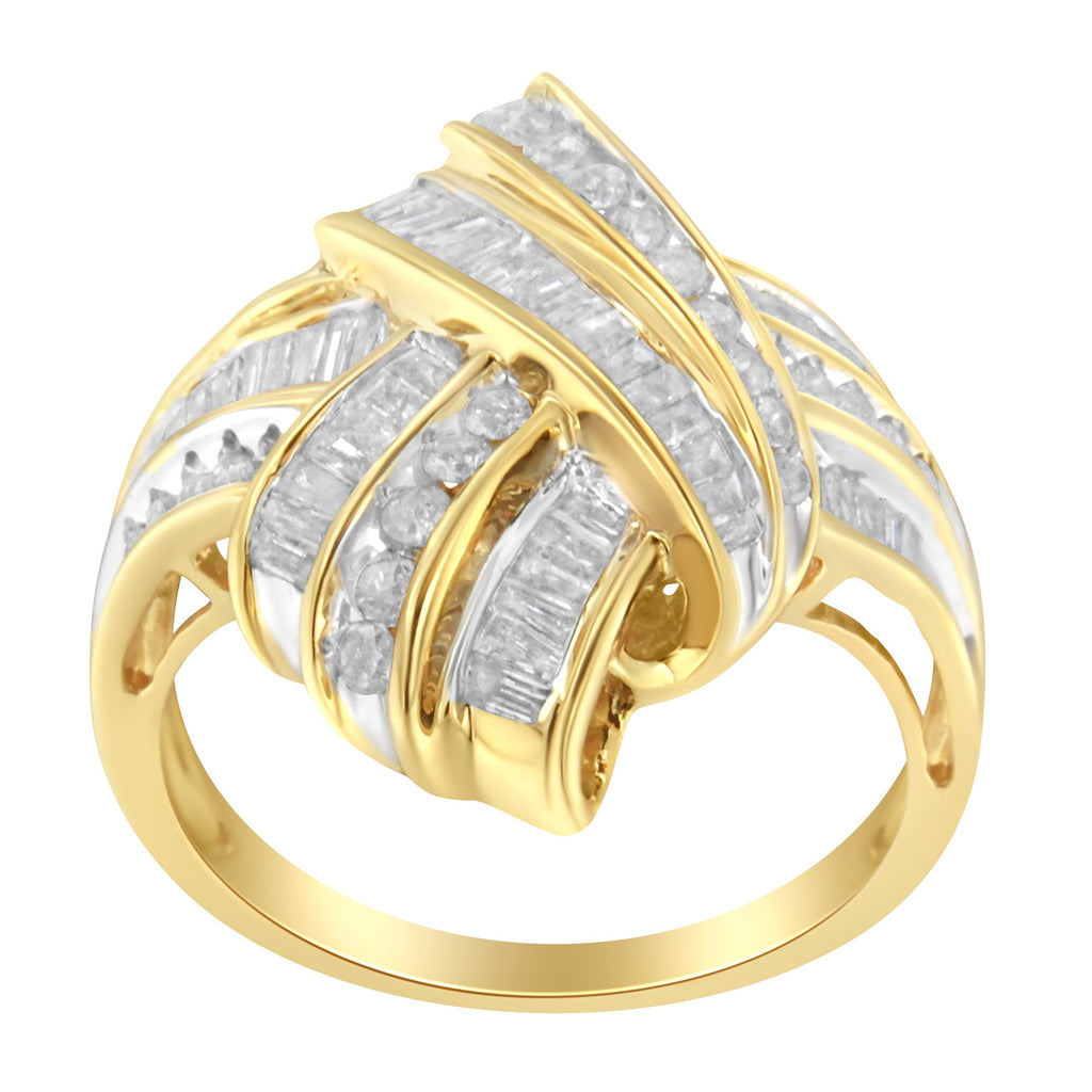10K Yellow Gold Diamond Bypass Cocktail Ring (1 1/5 Cttw, I-J Color, I2-I3 Clarity) - Size 8