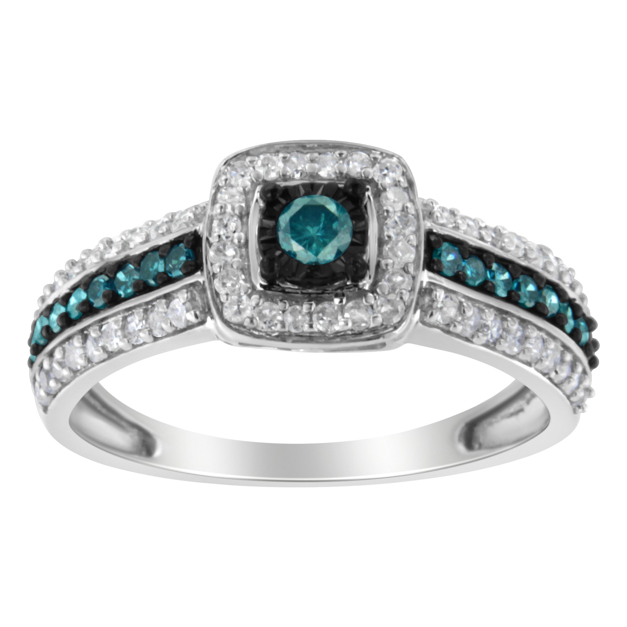 .925 Sterling Silver Treated Blue Miracle-Set Diamond Engagement Ring (1/2 Cttw, J-K Color, I1-I2 Clarity) - Size 6