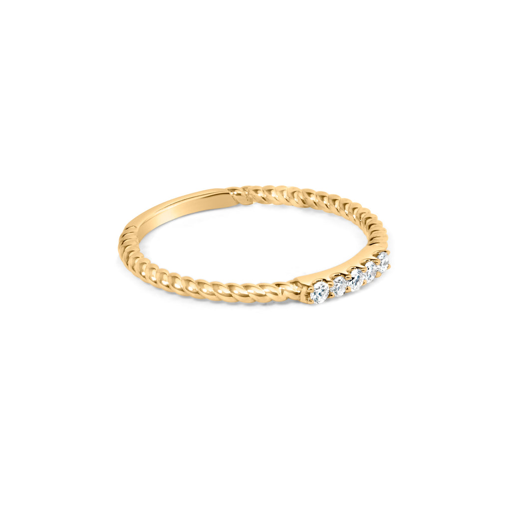 10K Yellow Gold 1/10 Cttw Diamond 5 Stone Braided Shank Band Ring (I-J Color, I2-I3 Clarity)- Ring Size 6