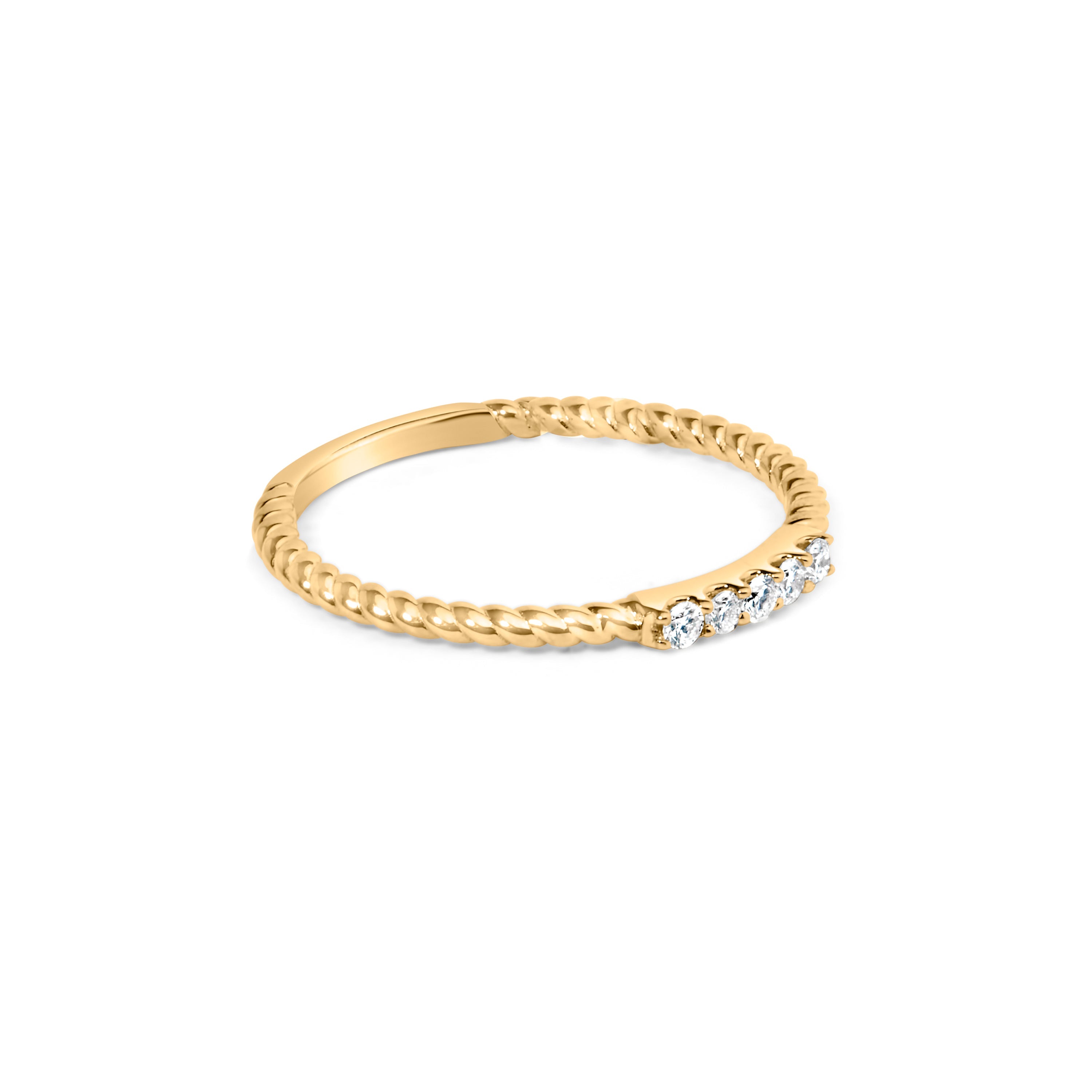 10K Yellow Gold 1/10 Cttw Diamond 5 Stone Braided Shank Band Ring (I-J Color, I2-I3 Clarity)- Ring Size 6