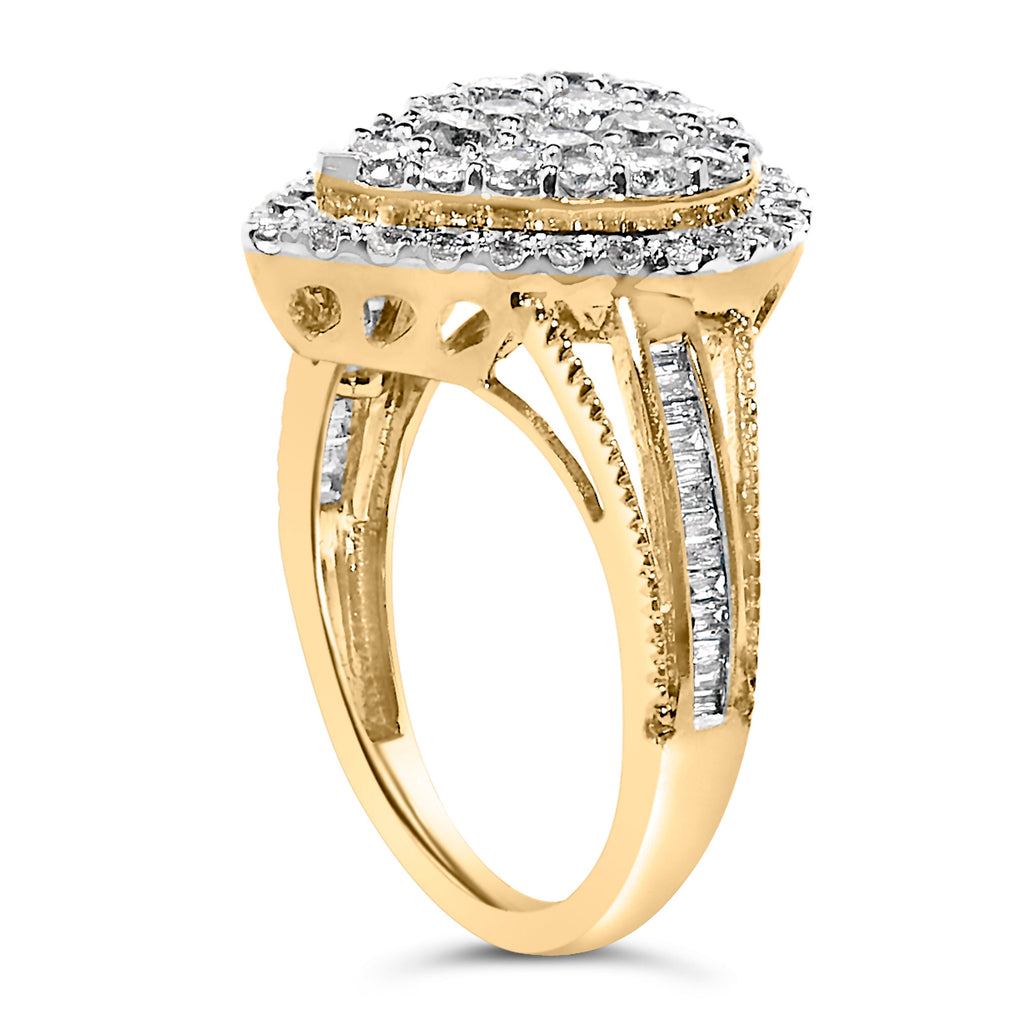 10K Yellow Gold Plated .925 Sterling Silver 1 1/2 Cttw Round-Cut Diamond Cocktail Ring (I-J Color, I1-I2 Clarity) - Size 7