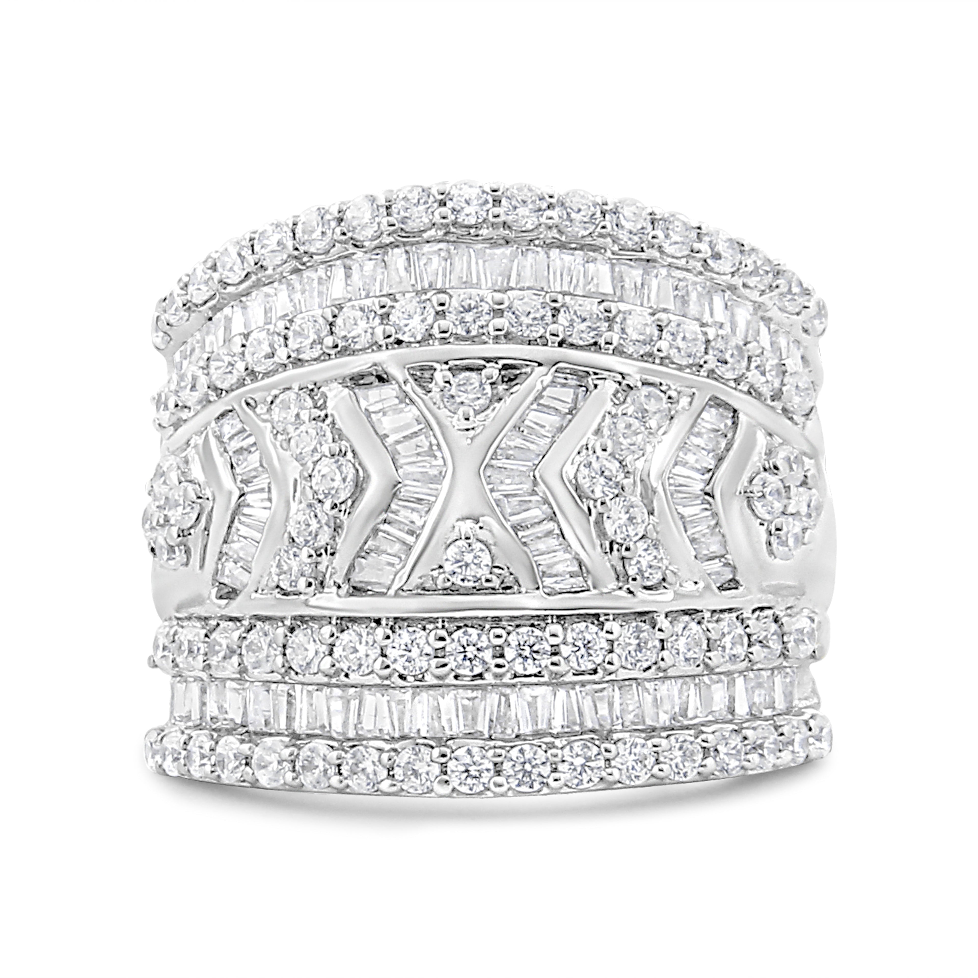 .925 Sterling Silver 2.0 Cttw Diamond Edge Multi-Row Ring Band ( J-K Color, I3 Clarity) - Ring Size 7