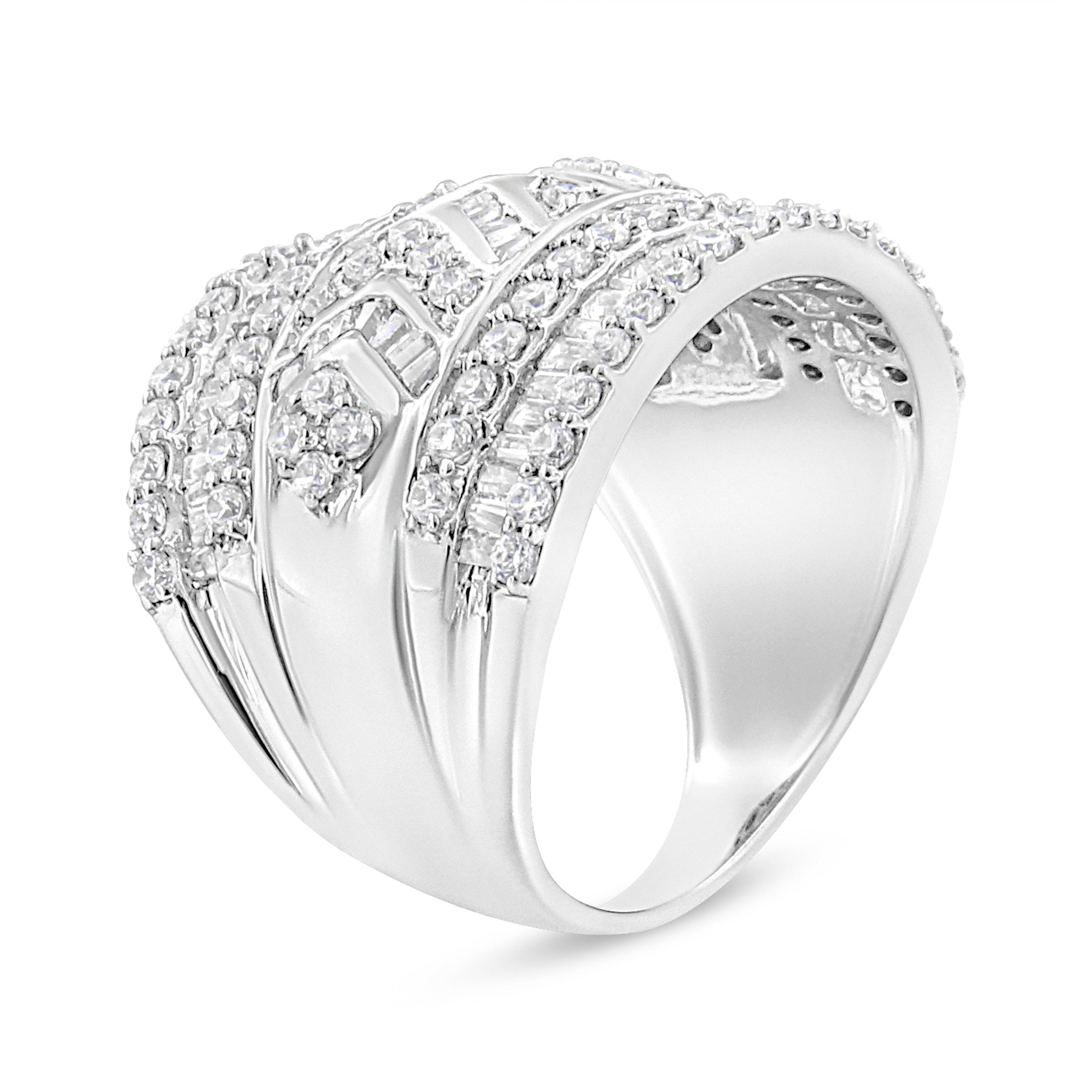 .925 Sterling Silver 2.0 Cttw Diamond Edge Multi-Row Ring Band ( J-K Color, I3 Clarity) - Ring Size 7