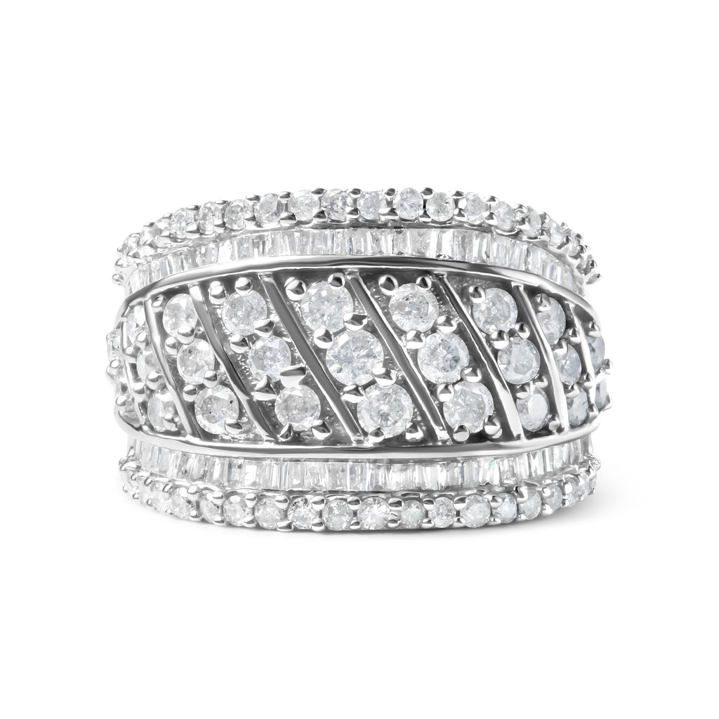 .925 Sterling Silver 2.00 Cttw Diamond Fashion Multi Row Cocktail Ring (H-I Color, I2-I3 Clarity) - Ring Size 7