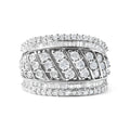 .925 Sterling Silver 2.00 Cttw Diamond Fashion Multi Row Cocktail Ring (H-I Color, I2-I3 Clarity) - Ring Size 7