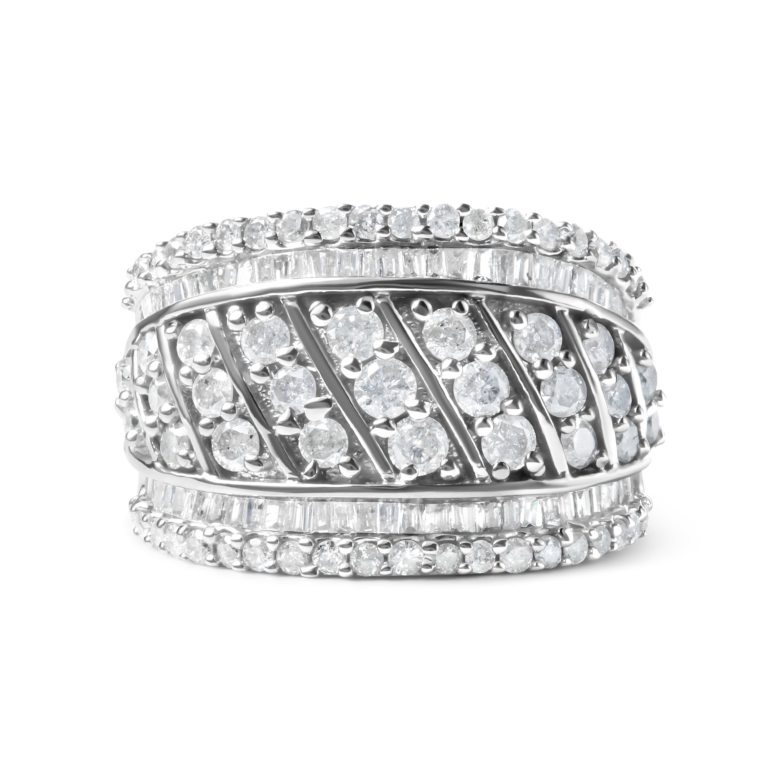 .925 Sterling Silver 2.00 Cttw Diamond Fashion Multi Row Cocktail Ring (H-I Color, I2-I3 Clarity) - Ring Size 7