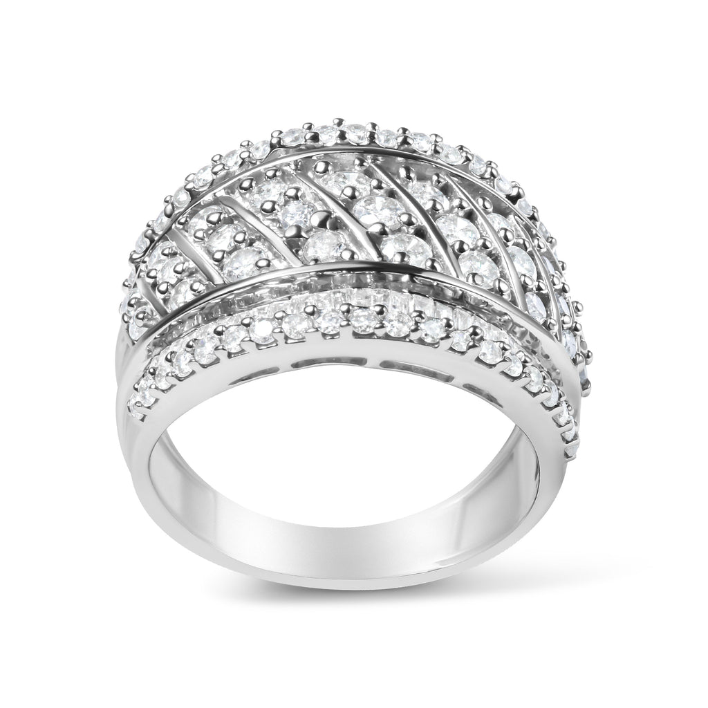 .925 Sterling Silver 2.00 Cttw Diamond Fashion Multi Row Cocktail Ring (H-I Color, I2-I3 Clarity) - Ring Size 7