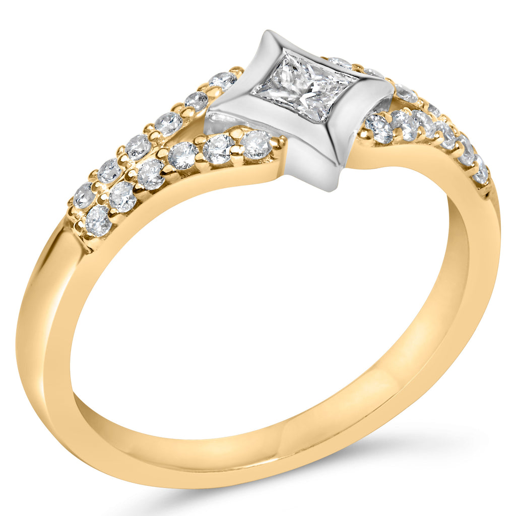 10K Two Tone Color 1/2 Cttw Diamond Kite and Split Shank Ring (H-I Color,SI2-I1 Clarity)