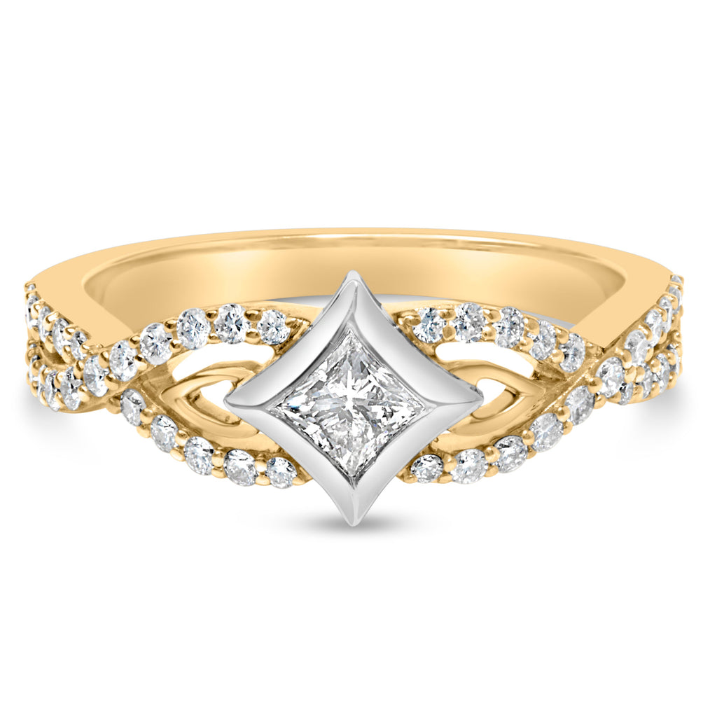 10K Two Tone Color 2/3 Cttw Diamond Kite and Twist Shank Ring (H-I Color,SI2-I1 Clarity)