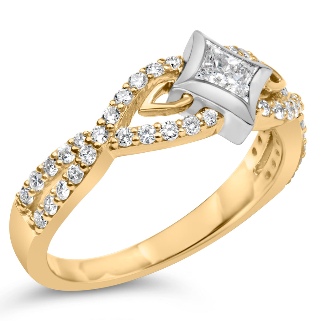 10K Two Tone Color 2/3 Cttw Diamond Kite and Twist Shank Ring (H-I Color,SI2-I1 Clarity)