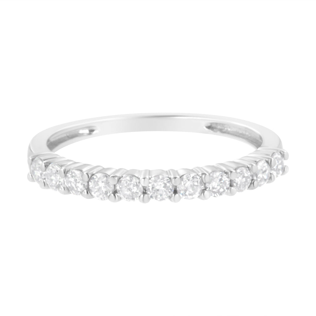 IGI Certified 1/2 Cttw Diamond 10K White Gold Prong Set Fluted Band Style Ring (I-J Color, I2-I3 Clarity) - Size 7