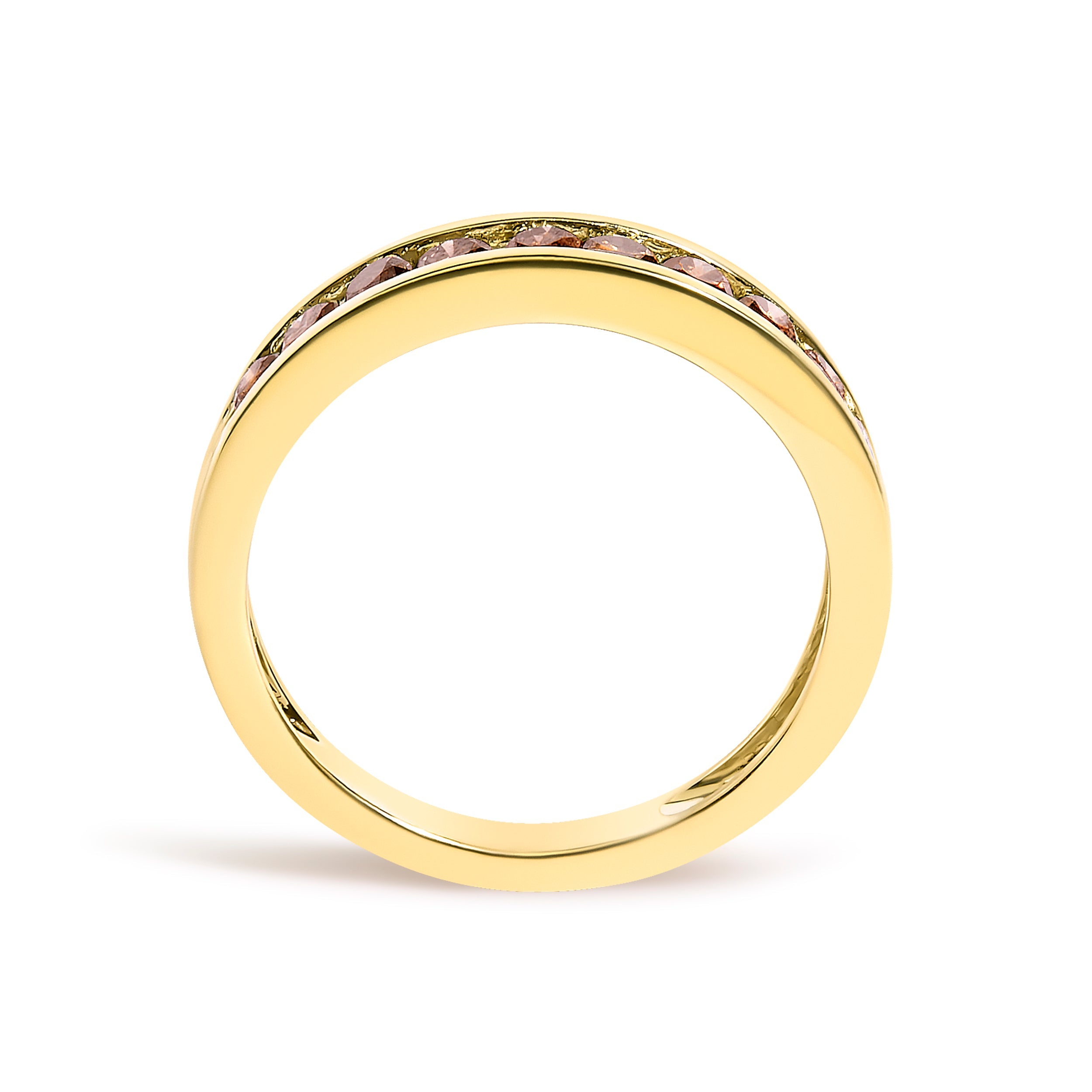 14K Yellow Gold Plated .925 Sterling Silver 1/2 Cttw Channel Set Round Champagne Diamond 11 Stone Band Ring (K-L Color, I1-I2 Clarity) - Size 7