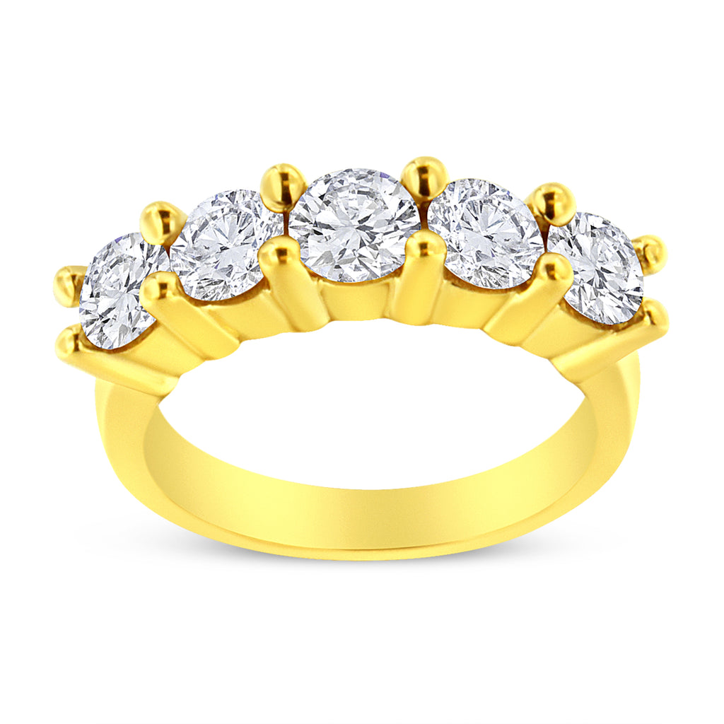 14K Yellow Gold Plated .925 Sterling Silver 2.0 Cttw Shared Prong Set Diamond 5 Stone Wedding Band Ring (J-K Color, I1-I2 Clarity) - Size 7