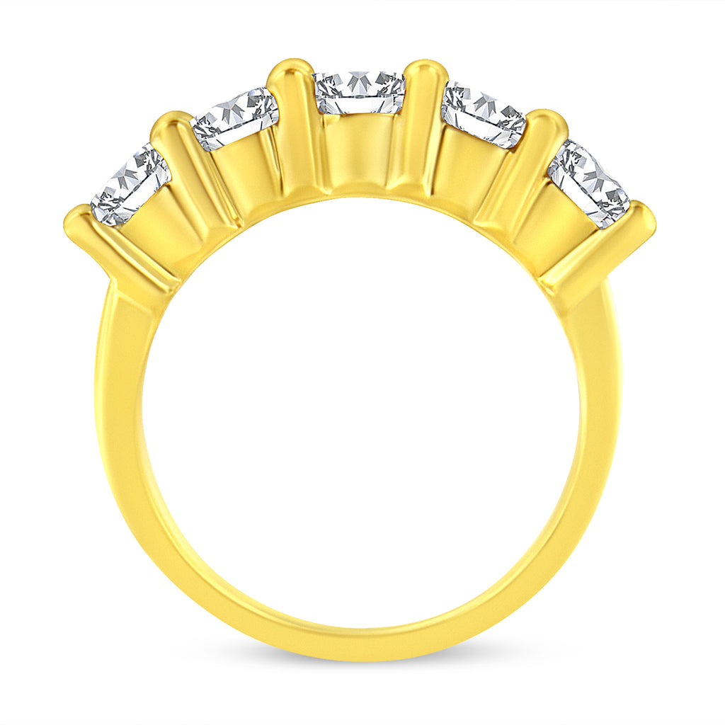 14K Yellow Gold Plated .925 Sterling Silver 2.0 Cttw Shared Prong Set Diamond 5 Stone Wedding Band Ring (J-K Color, I1-I2 Clarity) - Size 7