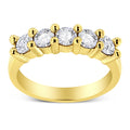 14K Yellow Gold Plated .925 Sterling Silver 1.0 Cttw Shared Prong-set Round Diamond 5 Stone Band Ring (J-K Color, I1-I2 Clarity) - Size 7