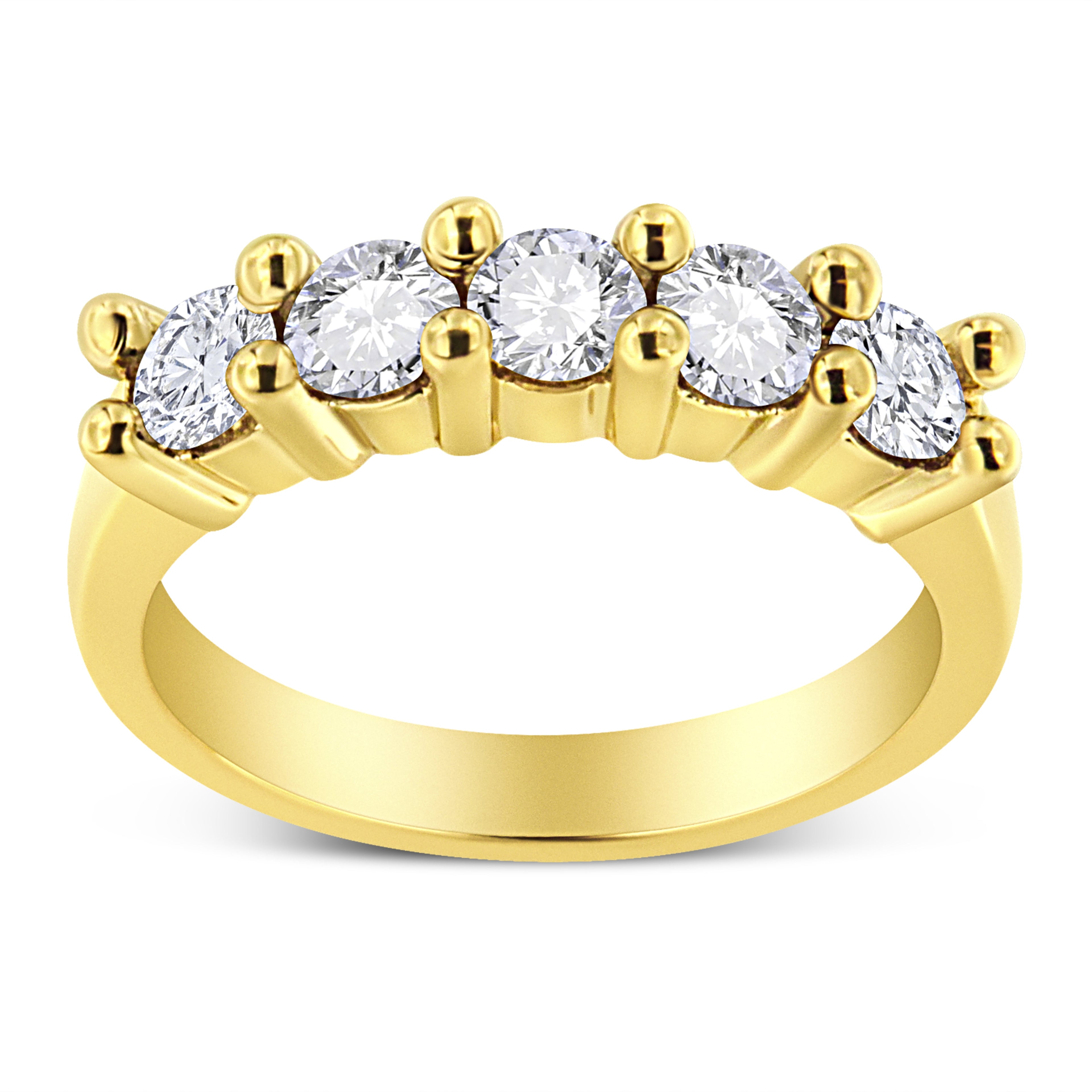 14K Yellow Gold Plated .925 Sterling Silver 1.0 Cttw Shared Prong-set Round Diamond 5 Stone Band Ring (J-K Color, I1-I2 Clarity) - Size 7
