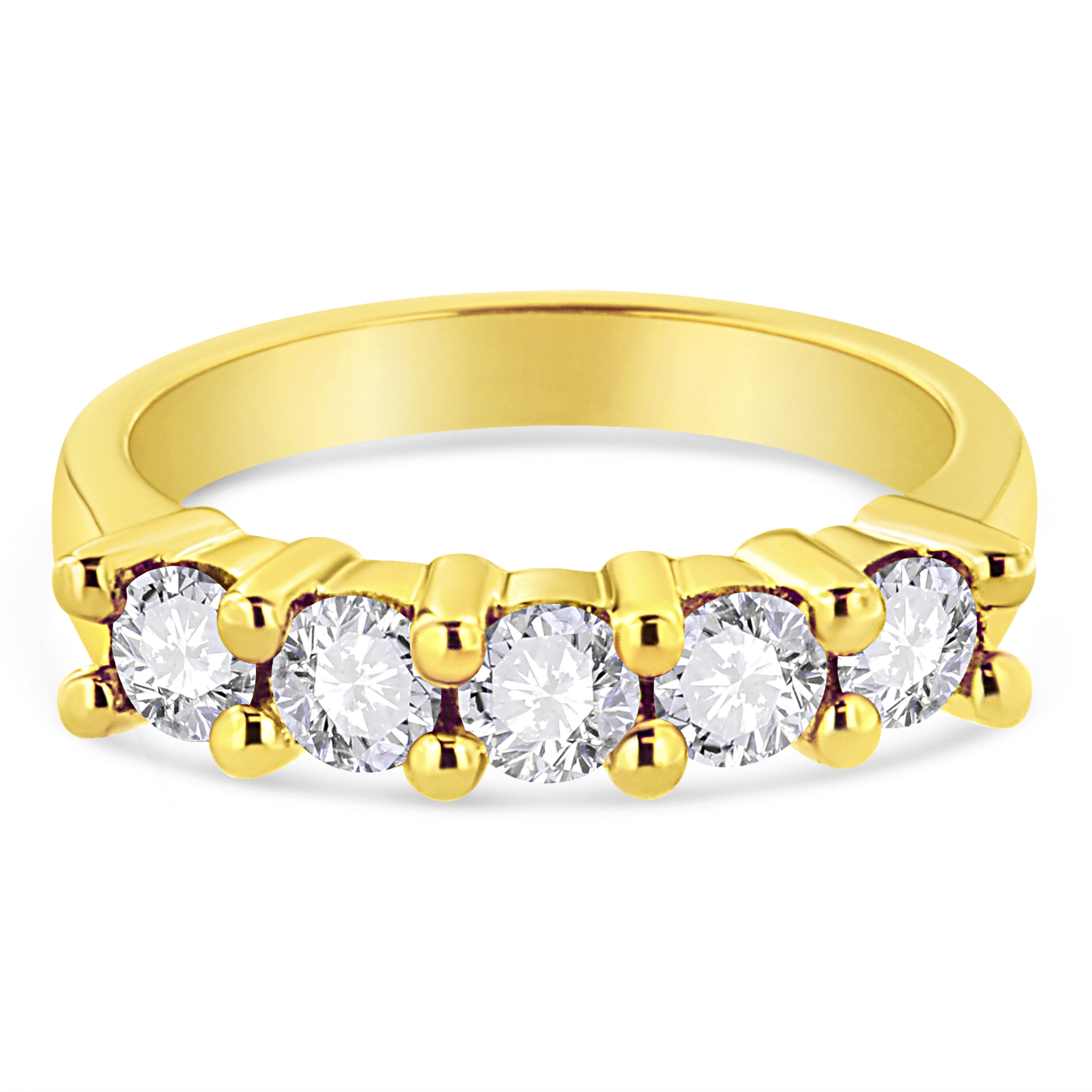 14K Yellow Gold Plated .925 Sterling Silver 1.0 Cttw Shared Prong-set Round Diamond 5 Stone Band Ring (J-K Color, I1-I2 Clarity) - Size 7