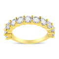 14K Yellow Gold Plated .925 Sterling Silver 2.00 Cttw Shared Prong Set Round-Diamond 11 Stone Band Ring (J-K Color, I1-I2 Clarity) - Size 7