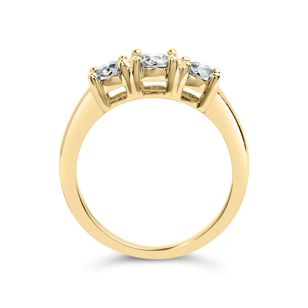 10K Yellow Gold 1/2 Cttw Miracle Set Round Diamond Three Stone Illusion Plate Ring (I-J Color, I2-I3 Clarity) - Size 7