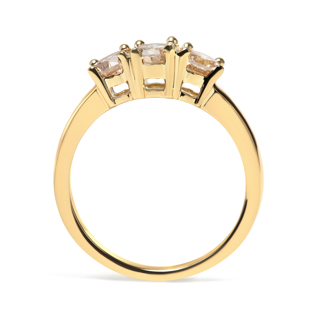 10K Yellow Gold 1.00 Cttw Champagne Diamond 3-Stone Band Ring (J-K Color, I1-I2 Clarity)  - Size 7