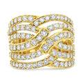 10K Yellow Gold 3.00 Cttw Diamond Multi Row Bypass Wave Cocktail Band Ring (J-K Color, I1-I2 Clarity) - Size 7