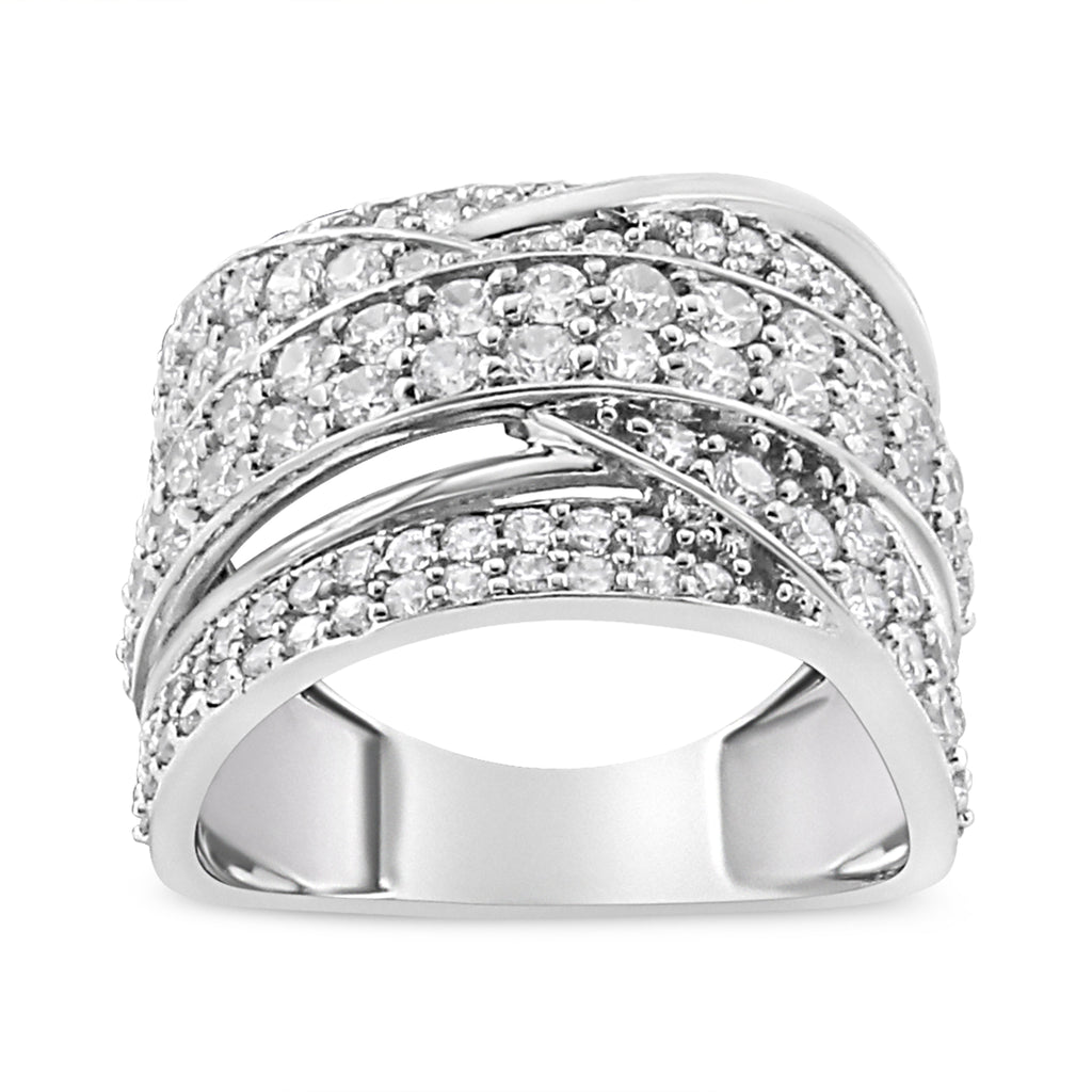.925 Sterling Silver 2.00 Cttw Round-Cut Diamond Overlapping Bypass Band Ring (I-J Color, I2-I3 Clarity) - Ring Size 7
