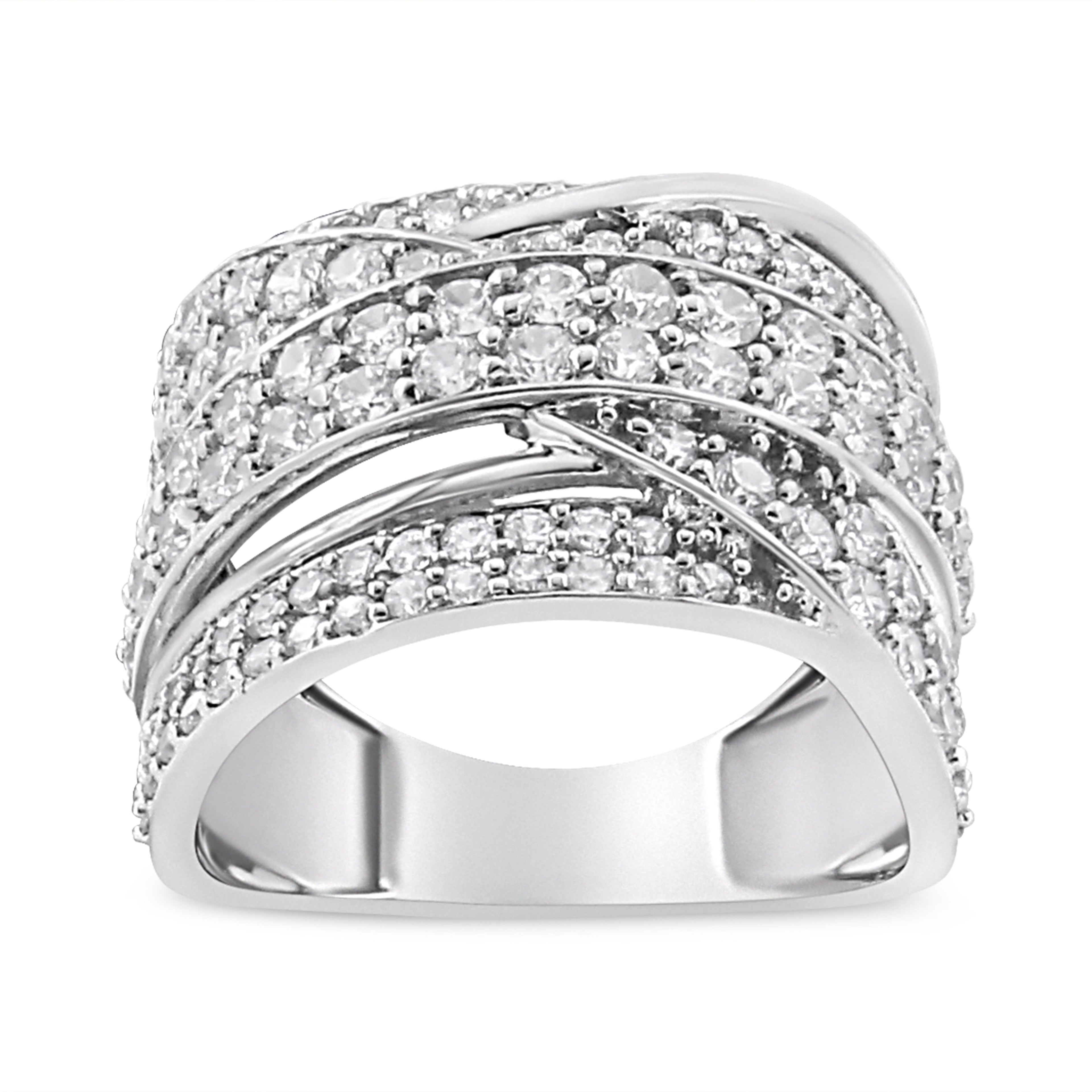 .925 Sterling Silver 2.00 Cttw Round-Cut Diamond Overlapping Bypass Band Ring (I-J Color, I2-I3 Clarity) - Ring Size 7