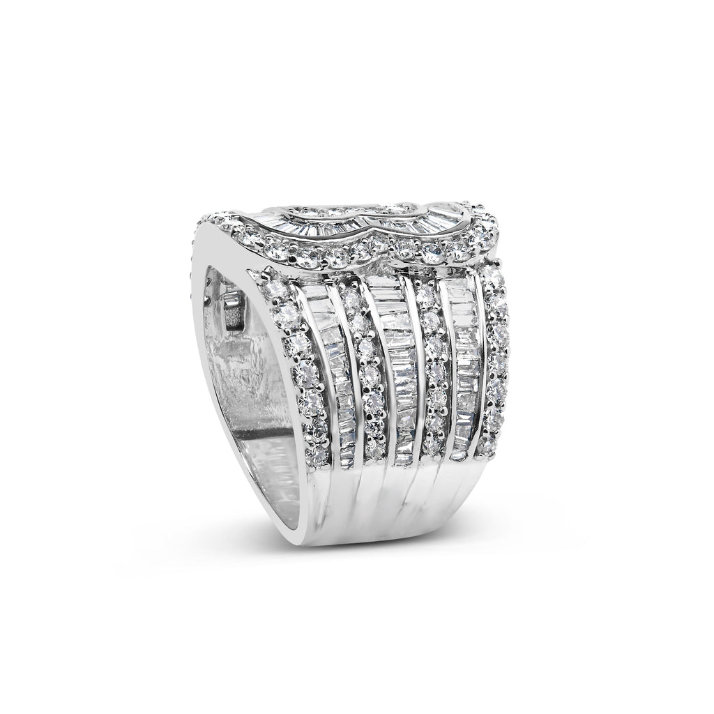 10K White Gold 2 1/2 Cttw Round and Baguette-Cut Diamond Multi-Row Bypass Ring (J-K Color, I2-I3 Clarity) - Ring Size 7