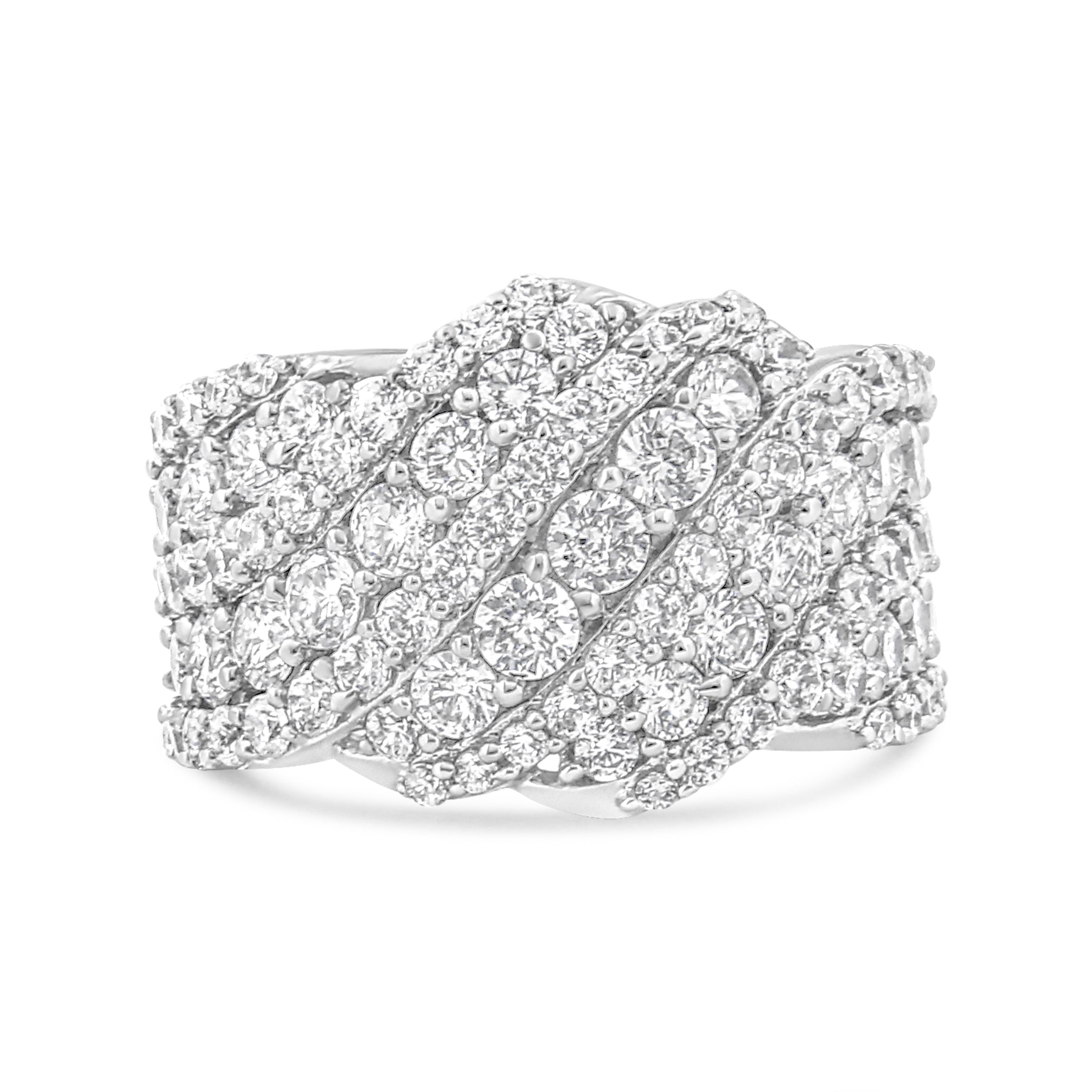 10K White Gold 3.00 Cttw Diamond Multi Row Cluster Band Ring (I-J Color, I3 Clarity) - Size 7