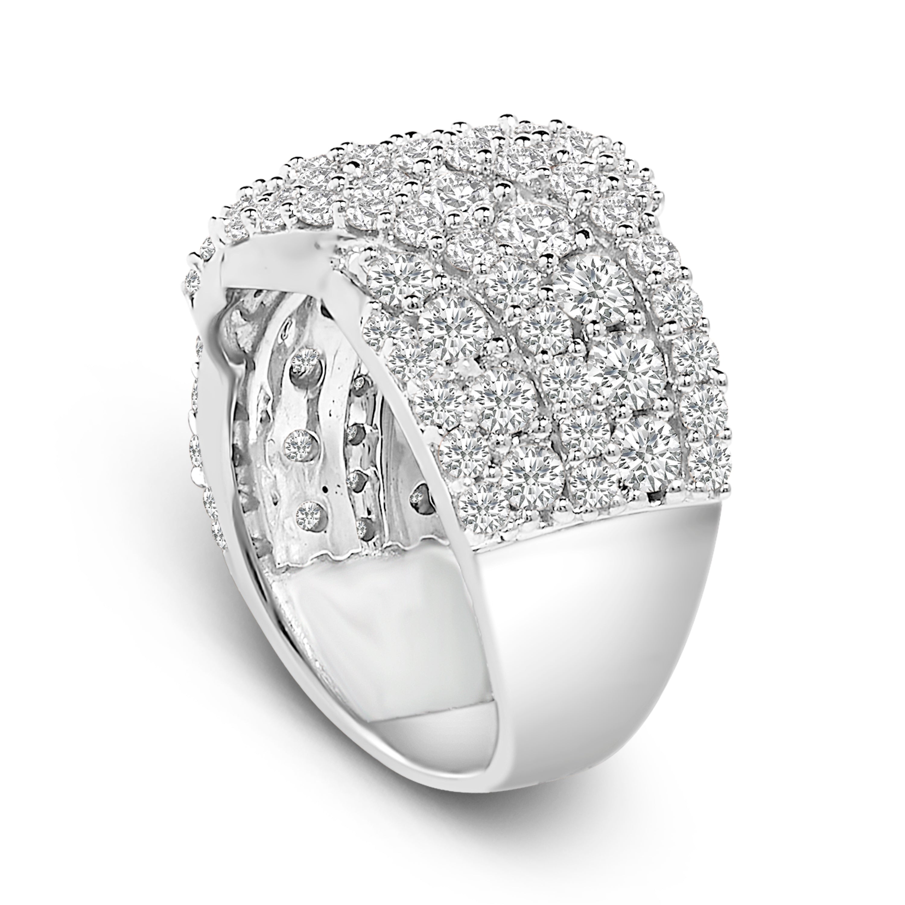 10K White Gold 3.00 Cttw Diamond Multi Row Cluster Band Ring (I-J Color, I3 Clarity) - Size 7