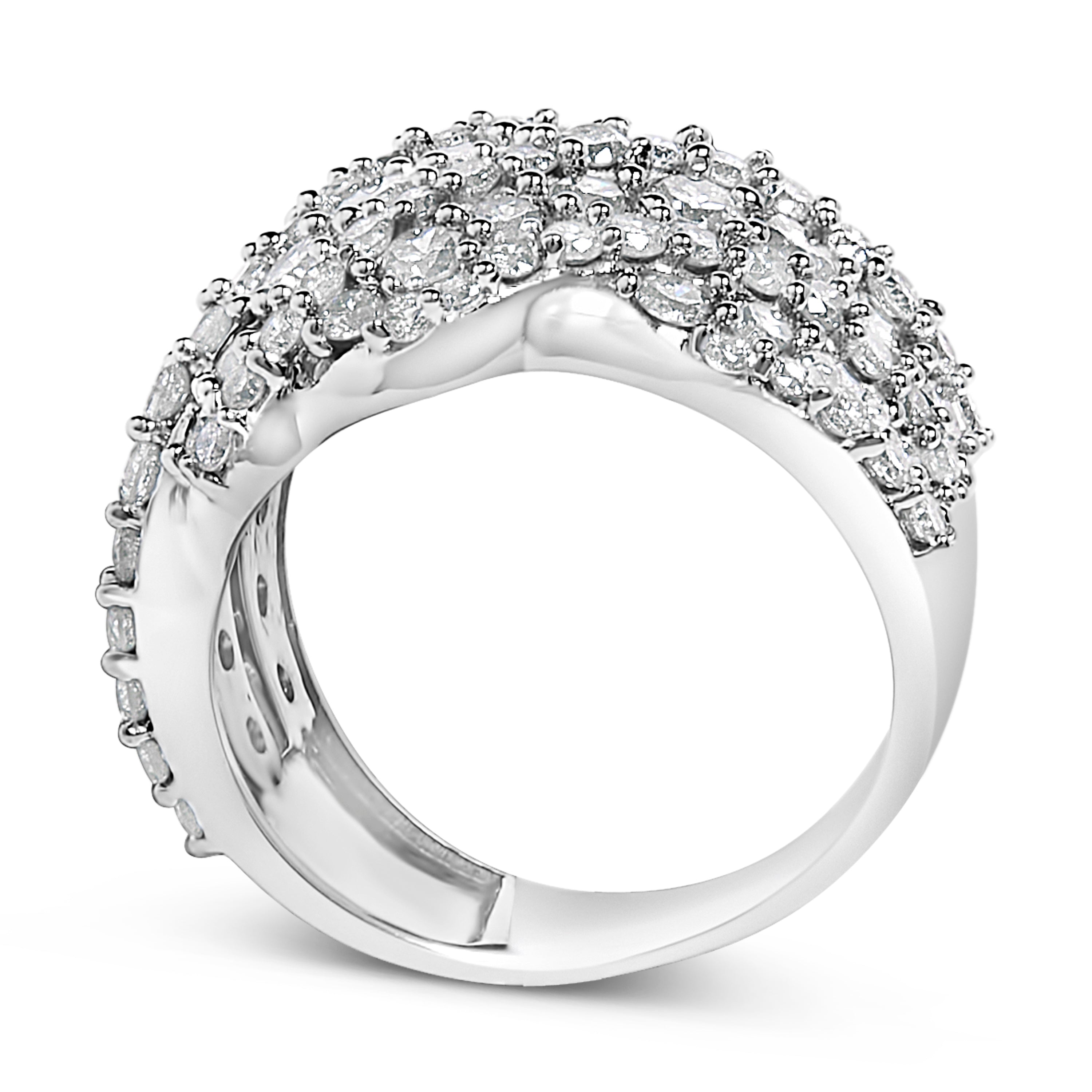 10K White Gold 3.00 Cttw Diamond Multi Row Cluster Band Ring (I-J Color, I3 Clarity) - Size 7