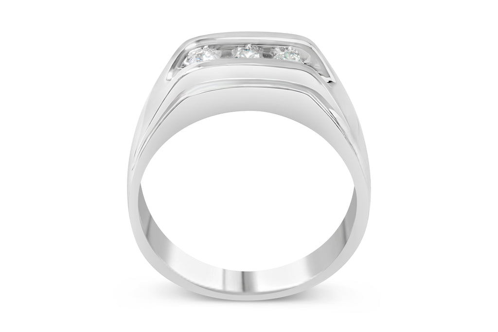 Men's .925 Sterling Silver 1/3 Cttw Diamond Channel Set 3 Stone Ring Band (I-J Color, I3 Clarity) - Ring Size 10