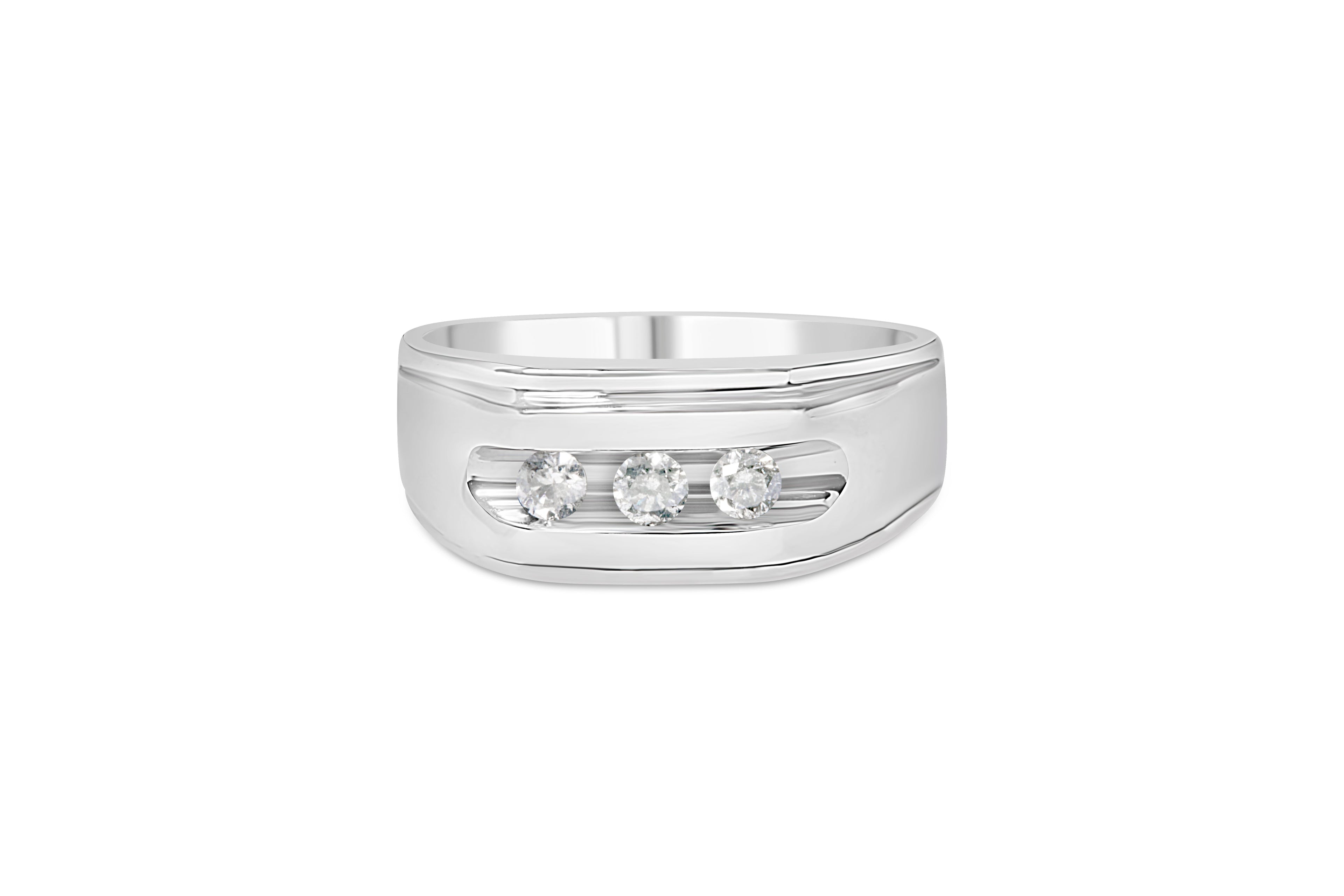Men's .925 Sterling Silver 1/3 Cttw Diamond Channel Set 3 Stone Ring Band (I-J Color, I3 Clarity) - Ring Size 10