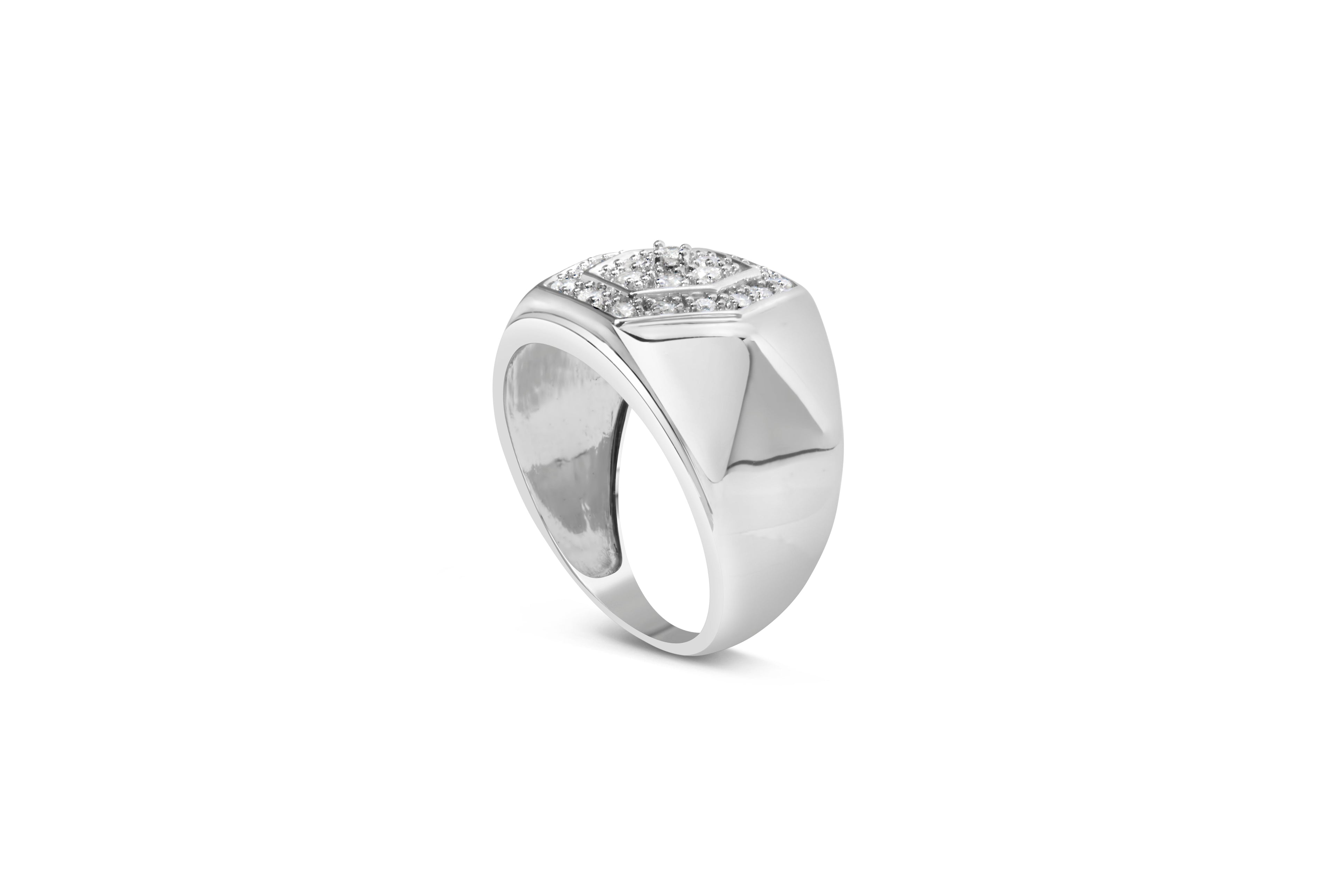 Men's .925 Sterling Silver 1/2 Cttw Multi-Diamond Hexagon Frame Ring (I-J Color, I3 Clarity) - Ring Size 10