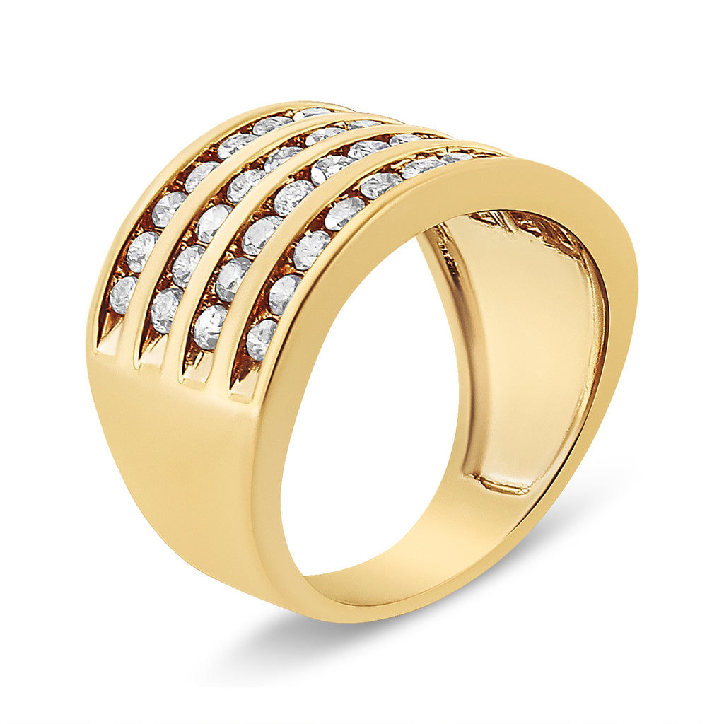10K Yellow Gold Plated .925 Sterling Silver 1 1/2 Cttw Diamond 4 Row Channel Band Ring (Champagne Color, I2-I3 Clarity) Size 7