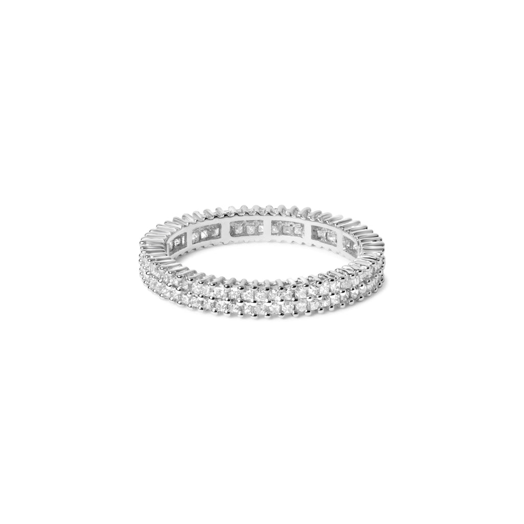 10K White Gold 1.0 Cttw Princess Cut Diamond Double Row Eternity Band Ring (I-J Color, I1-I2 Clarity)- Size 7