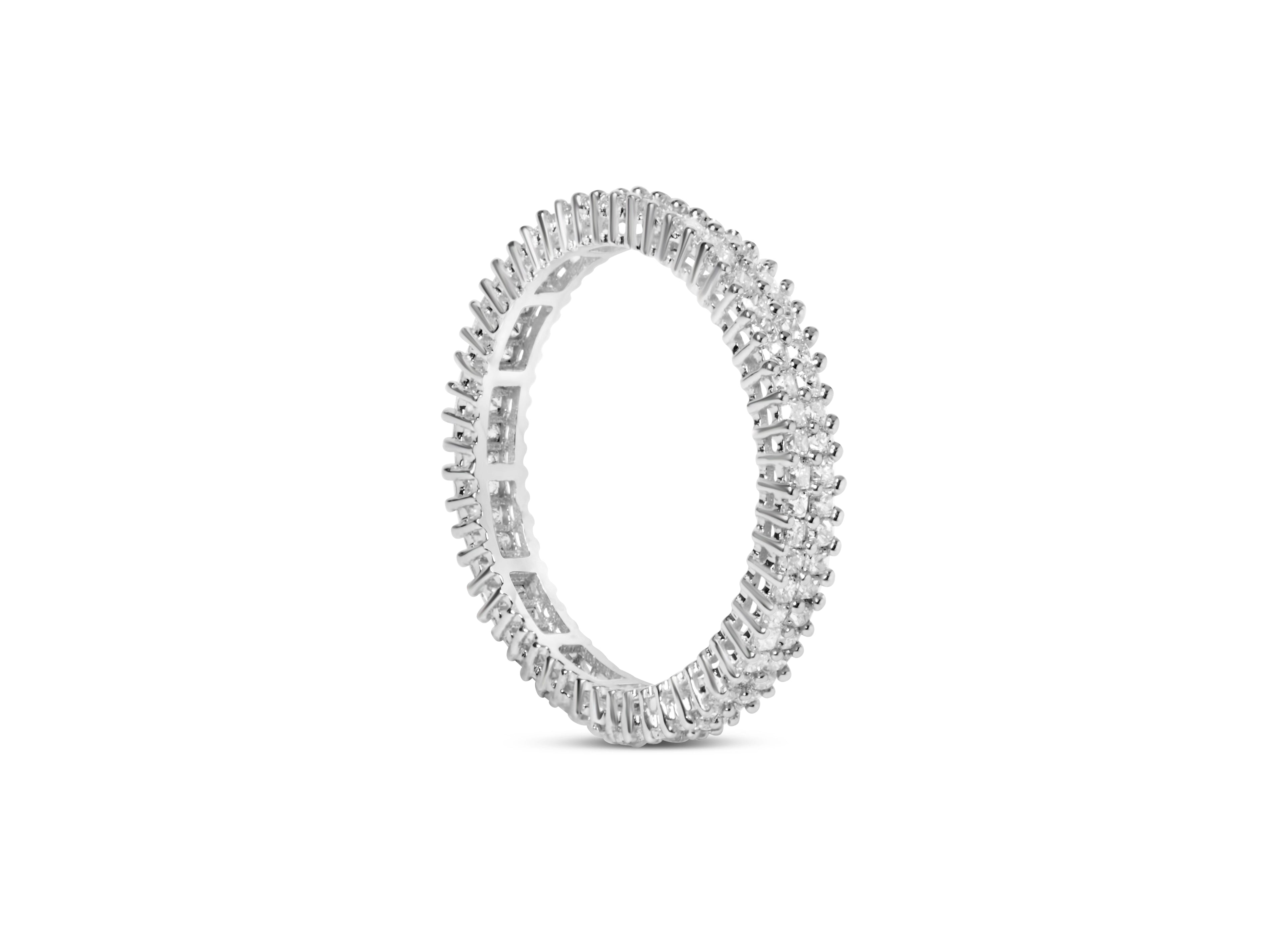 10K White Gold 1.0 Cttw Princess Cut Diamond Double Row Eternity Band Ring (I-J Color, I1-I2 Clarity)- Size 7