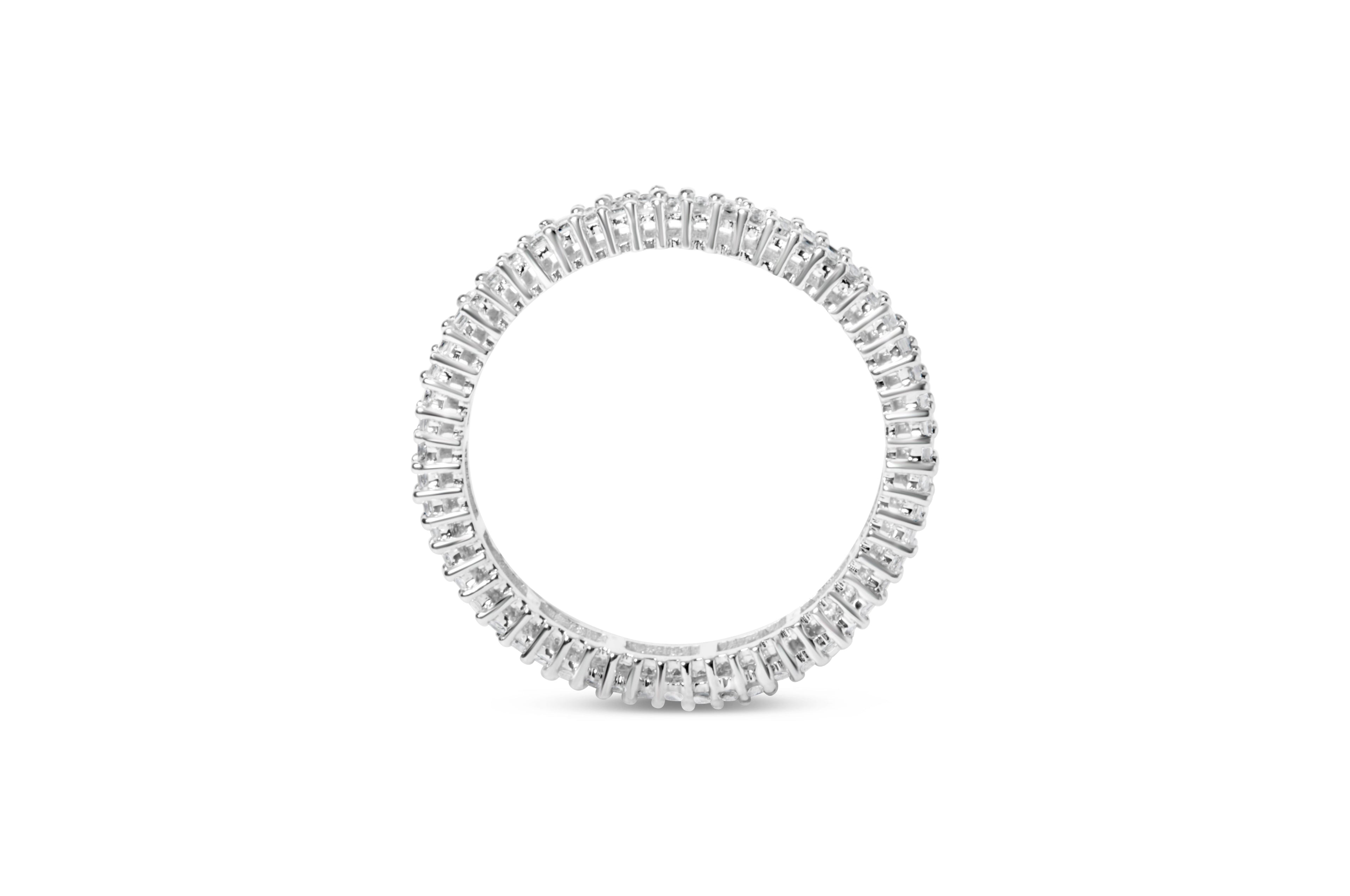 10K White Gold 1.0 Cttw Princess Cut Diamond Double Row Eternity Band Ring (I-J Color, I1-I2 Clarity)- Size 7