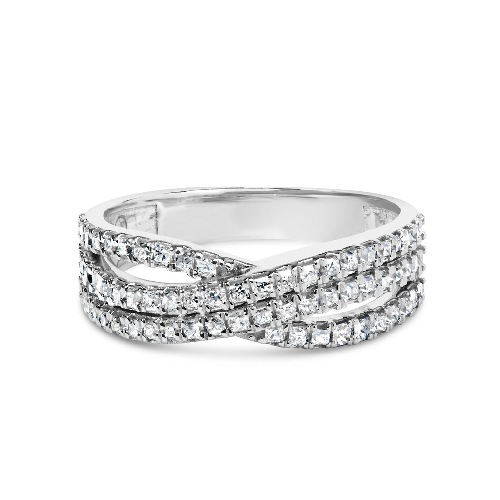10K White Gold 3/4 Cttw Princess Natural Diamond Split Shank and Weave Band Ring (H-I Color, SI1-SI2 Clarity) - Ring Size 7