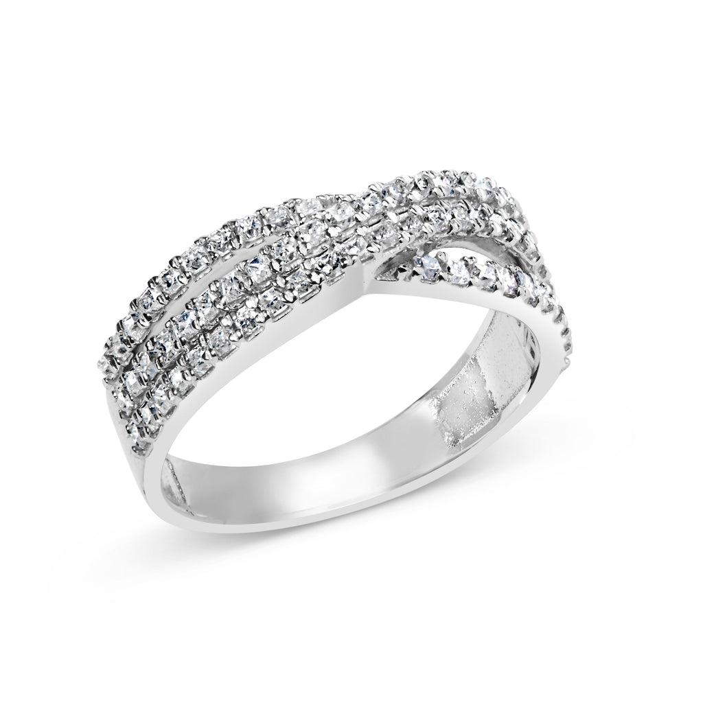 10K White Gold 3/4 Cttw Princess Natural Diamond Split Shank and Weave Band Ring (H-I Color, SI1-SI2 Clarity) - Ring Size 7