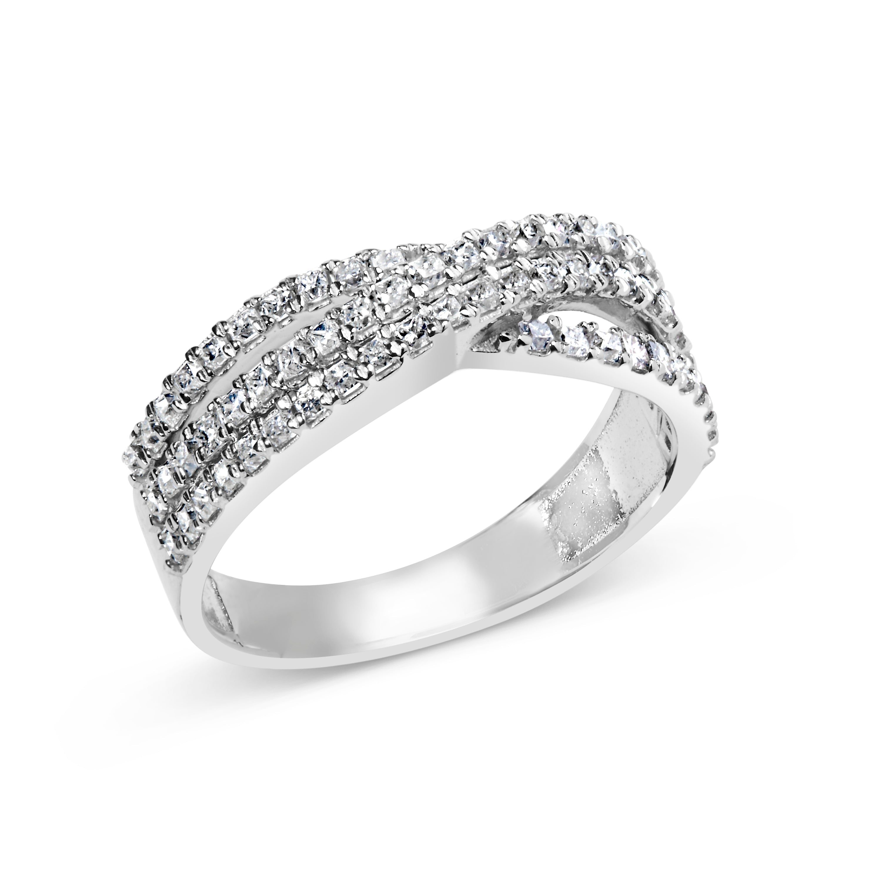 10K White Gold 3/4 Cttw Princess Natural Diamond Split Shank and Weave Band Ring (H-I Color, SI1-SI2 Clarity) - Ring Size 7