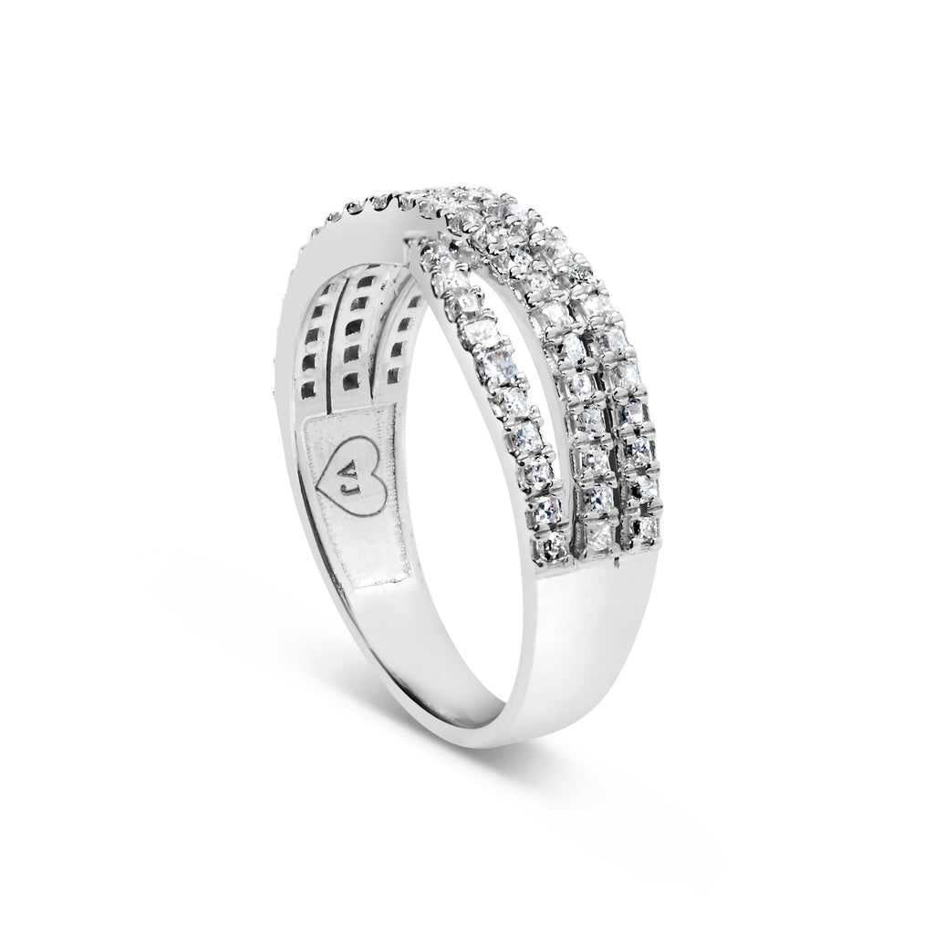 10K White Gold 3/4 Cttw Princess Natural Diamond Split Shank and Weave Band Ring (H-I Color, SI1-SI2 Clarity) - Ring Size 7