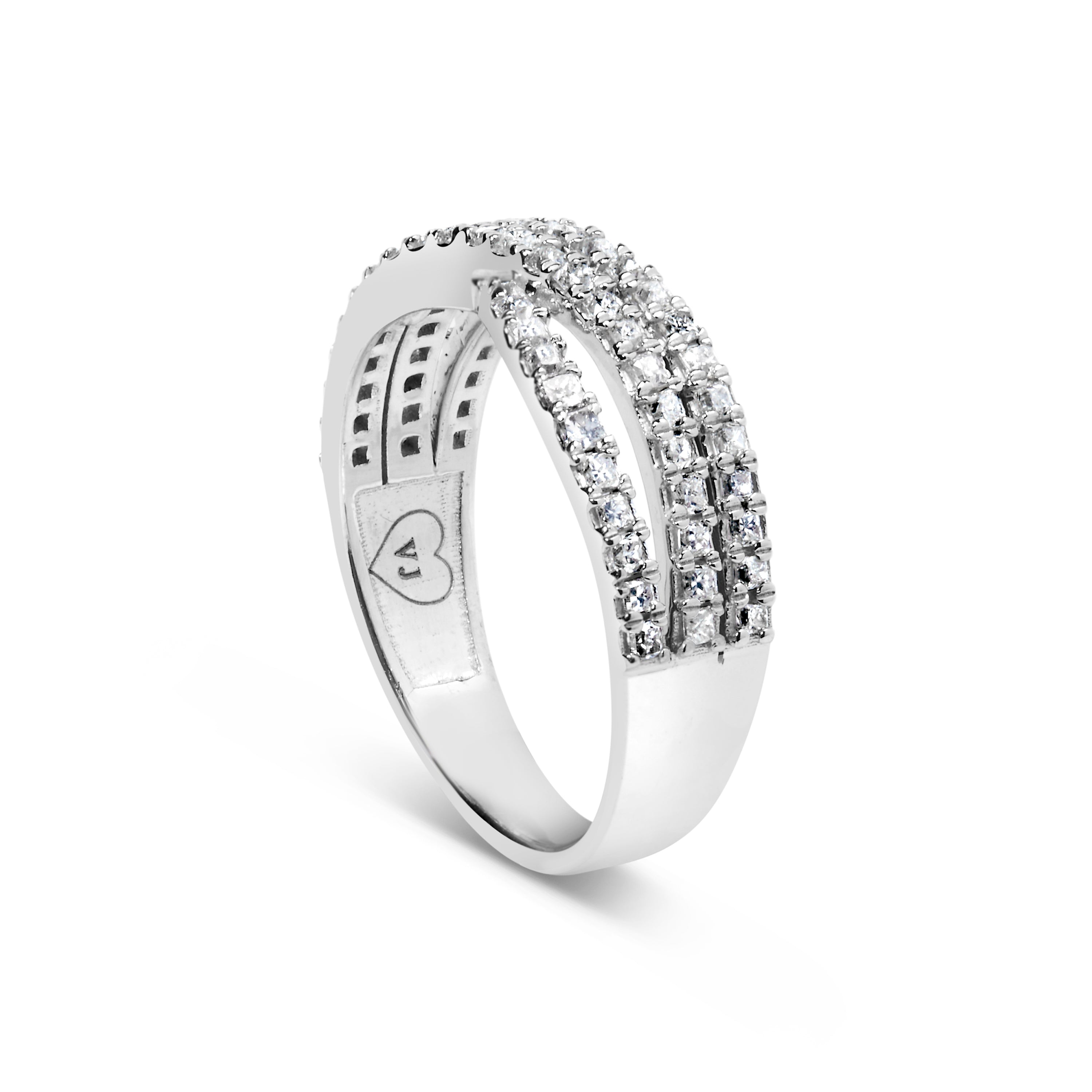 10K White Gold 3/4 Cttw Princess Natural Diamond Split Shank and Weave Band Ring (H-I Color, SI1-SI2 Clarity) - Ring Size 7