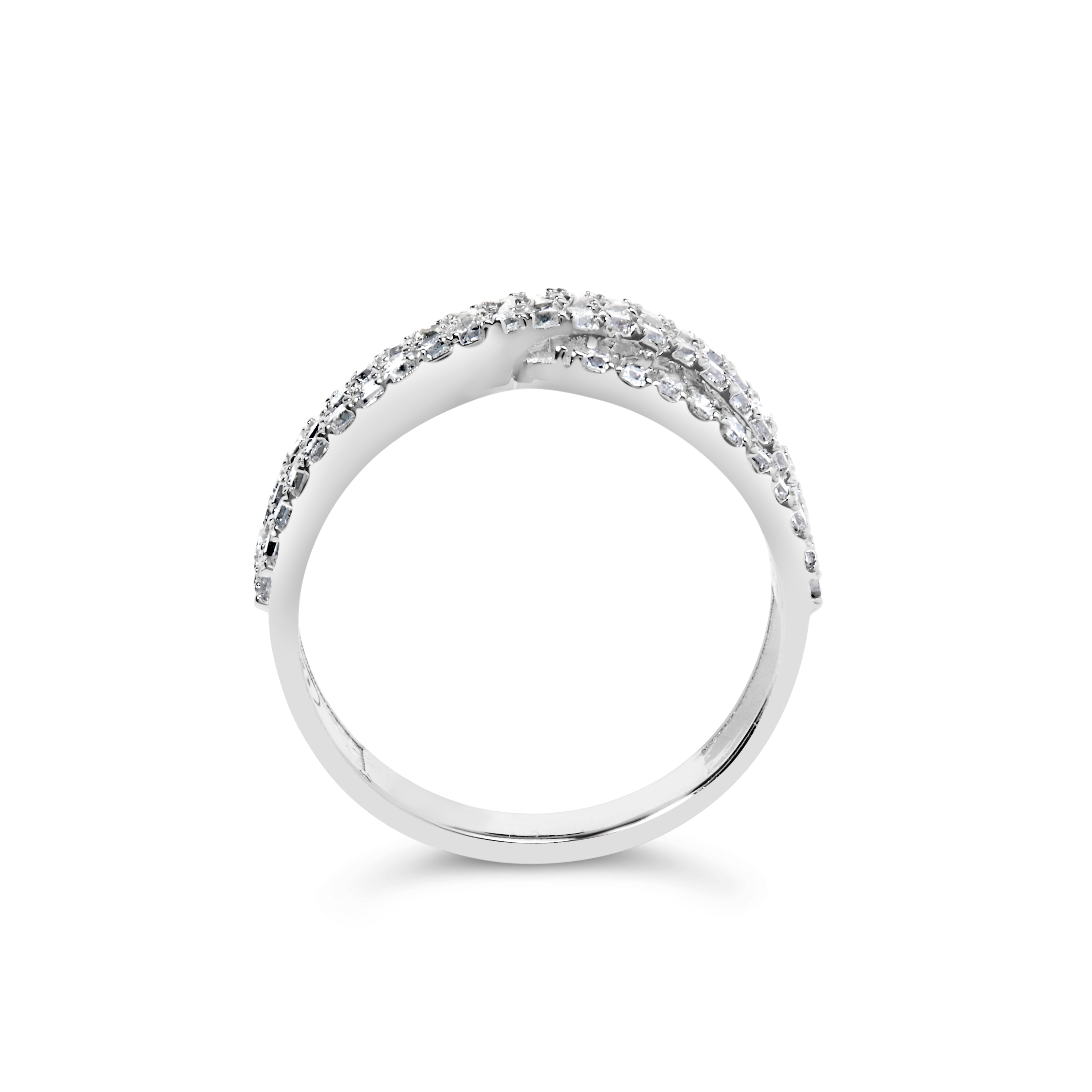 10K White Gold 3/4 Cttw Princess Natural Diamond Split Shank and Weave Band Ring (H-I Color, SI1-SI2 Clarity) - Ring Size 7