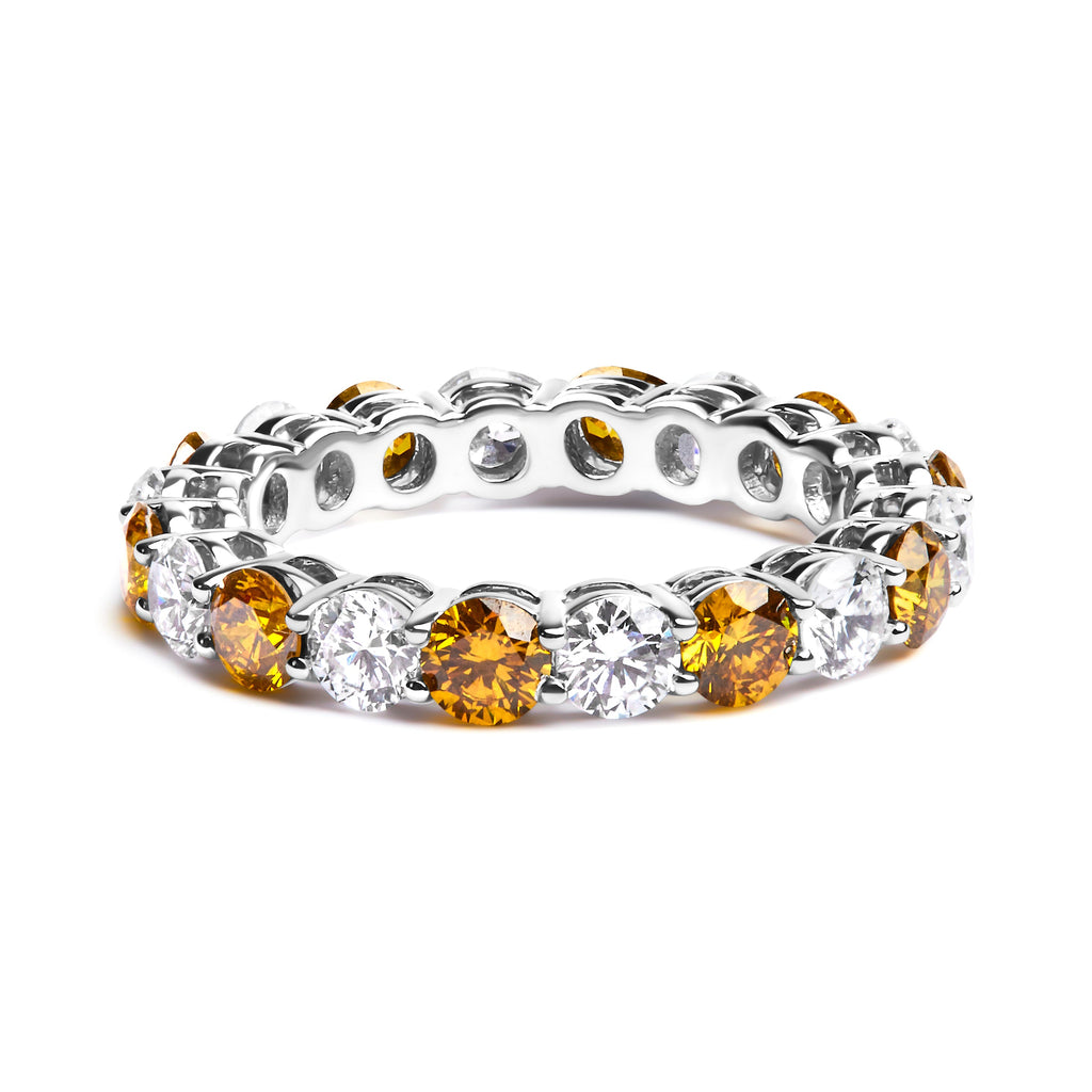 14K White Gold 3.00 Cttw Alternating White and Yellow Lab-Grown Diamond Eternity Band Ring (F-G Color, VS1-VS2 Clarity) - Size 6.5