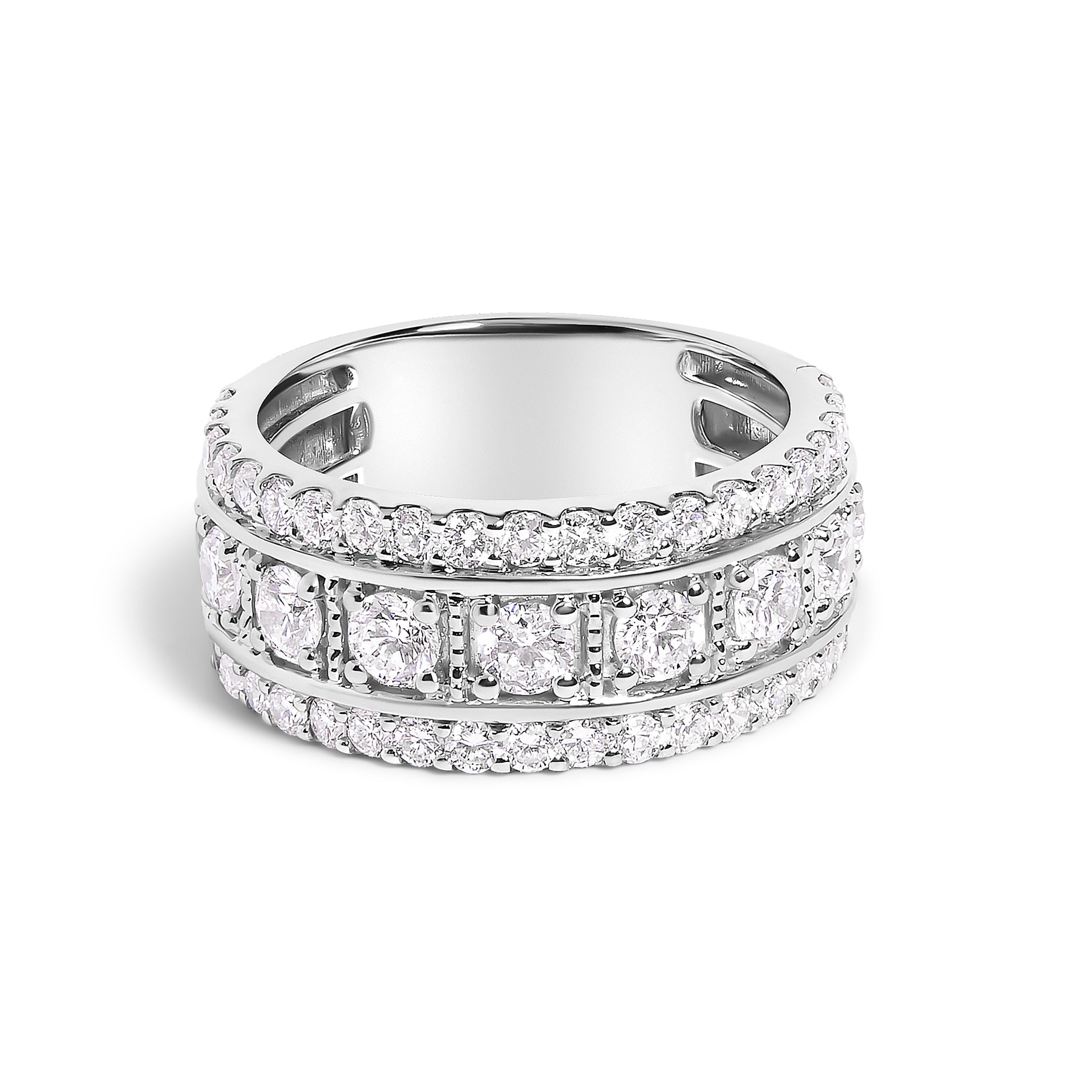 .925 Sterling Silver 2.0 Cttw Lab Grown Diamond Three-Row PavÃ© Band Ring