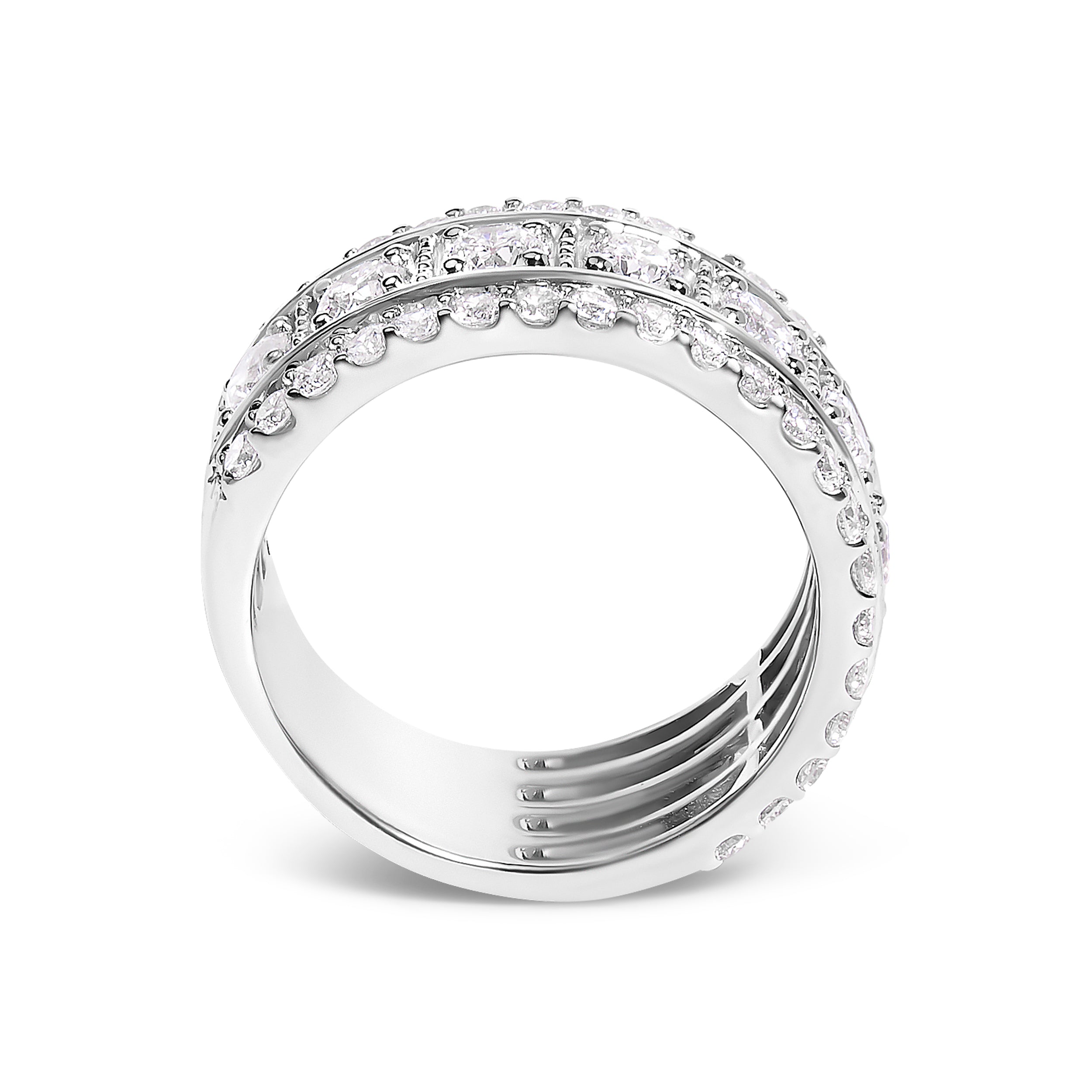 .925 Sterling Silver 2.0 Cttw Lab Grown Diamond Three-Row PavÃ© Band Ring