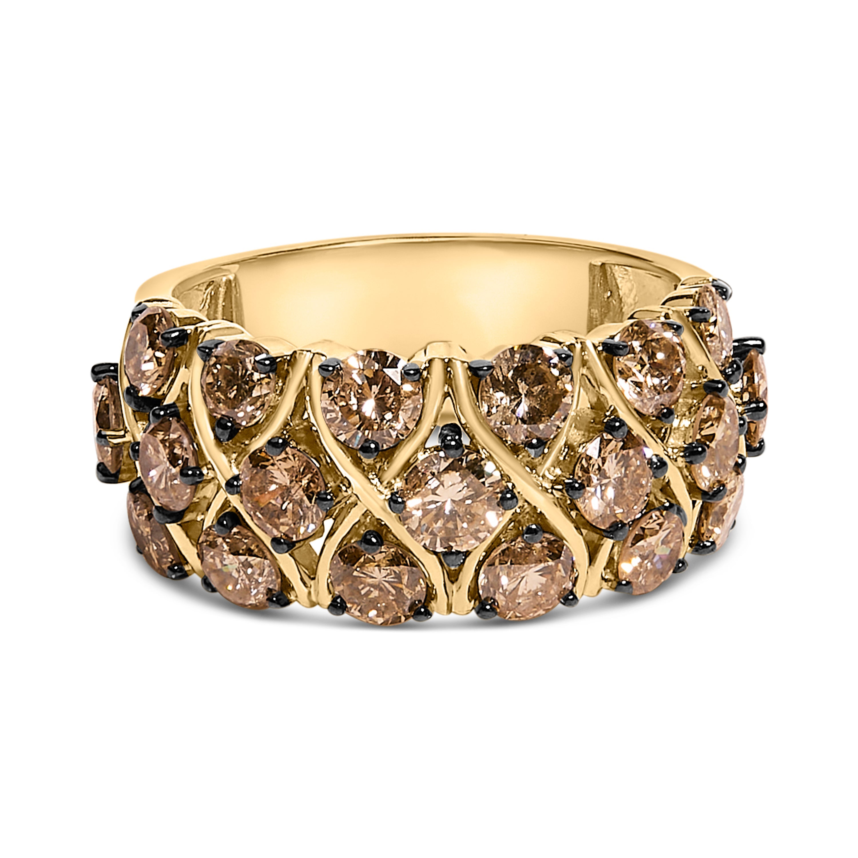 10K Yellow Gold Plated .925 Sterling Silver 3.0 Cttw Champagne Diamond Multi Lattice Band Ring - Size 7